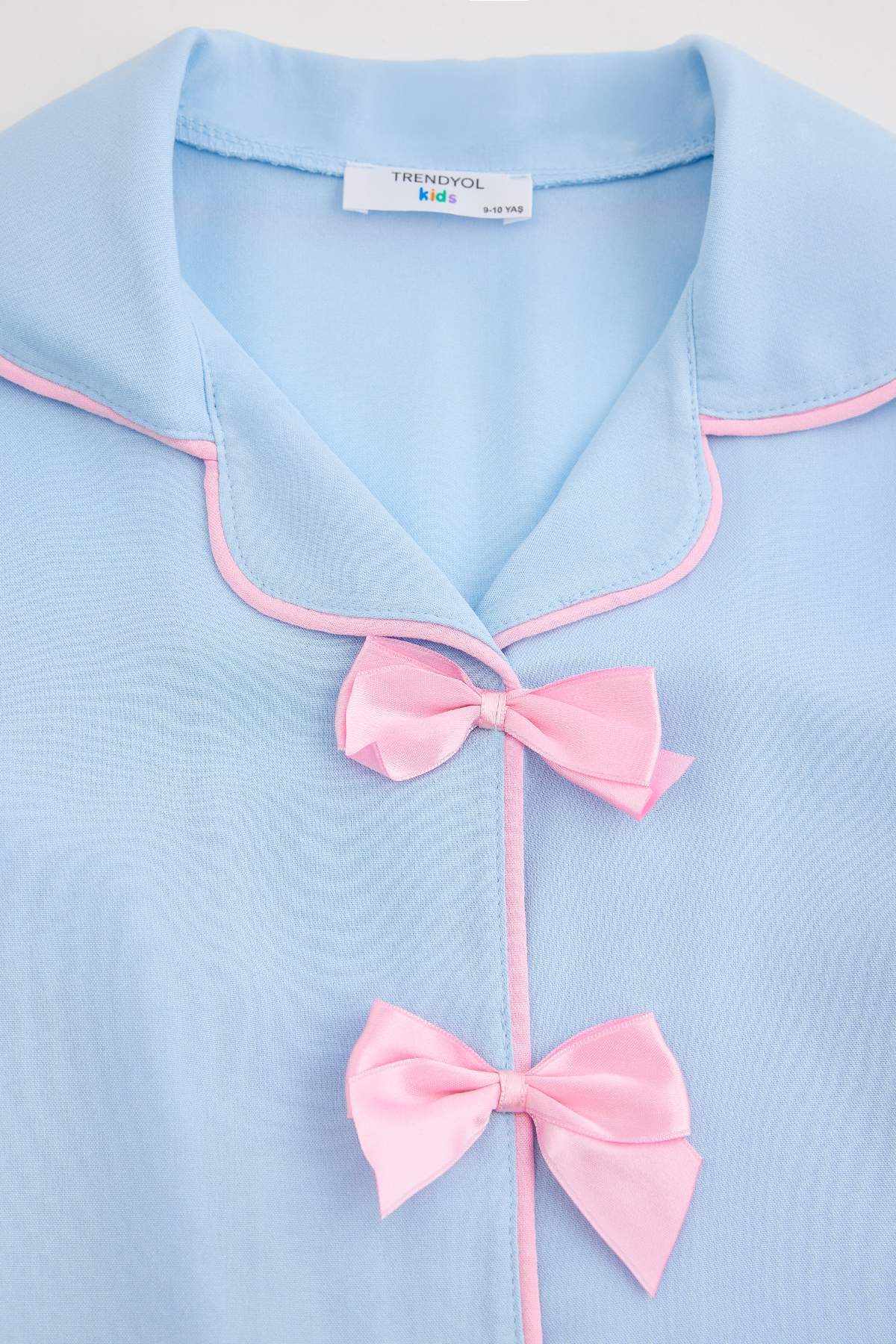 Girls' Blue Bow Button-Up Pyjama Set