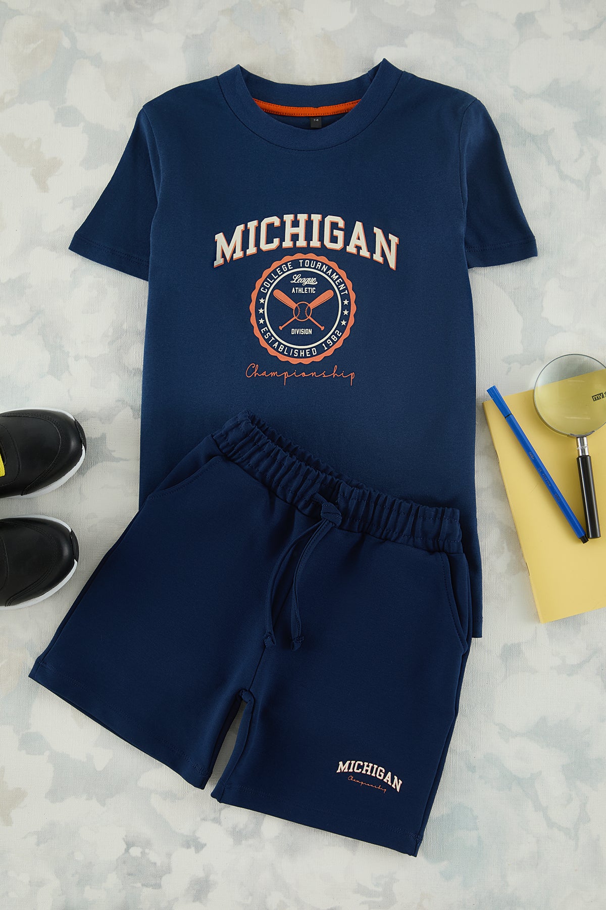 Boys' Indigo City-Print Cotton T-Shirt & Shorts Set