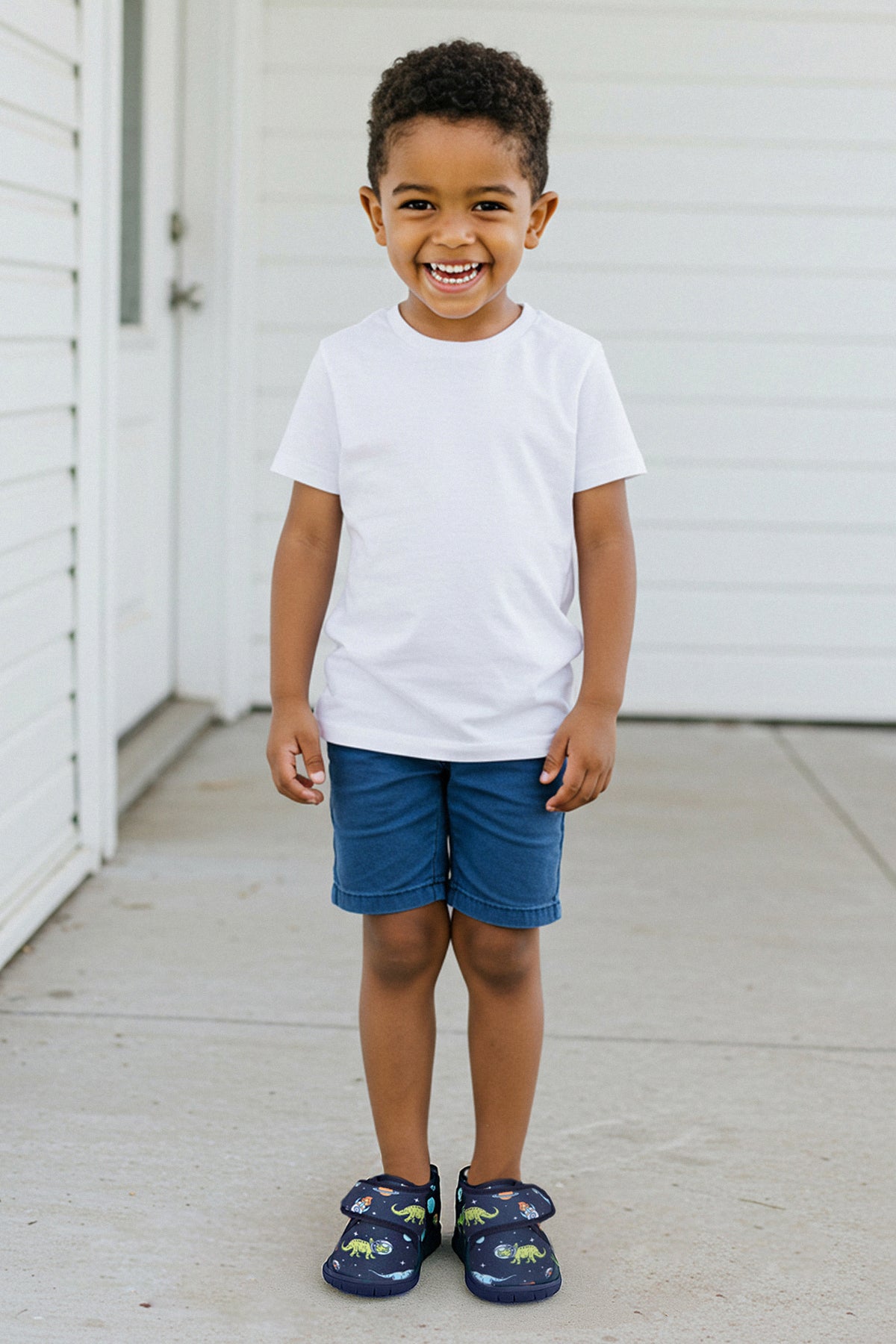 Boys' Navy Dinosaur-Print House Slippers