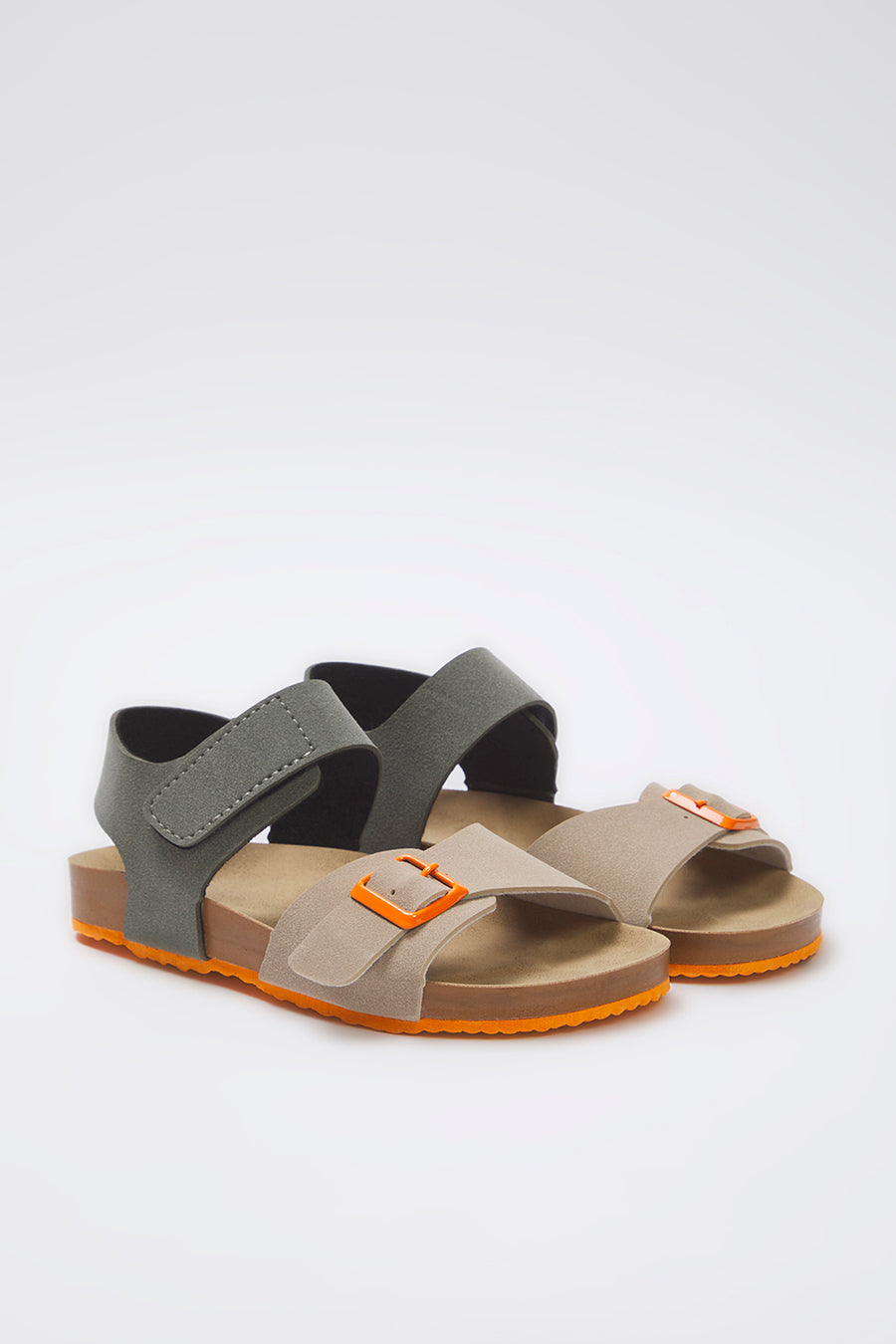 Kids' Beige Nubuck Colour-Block Velcro Sandals