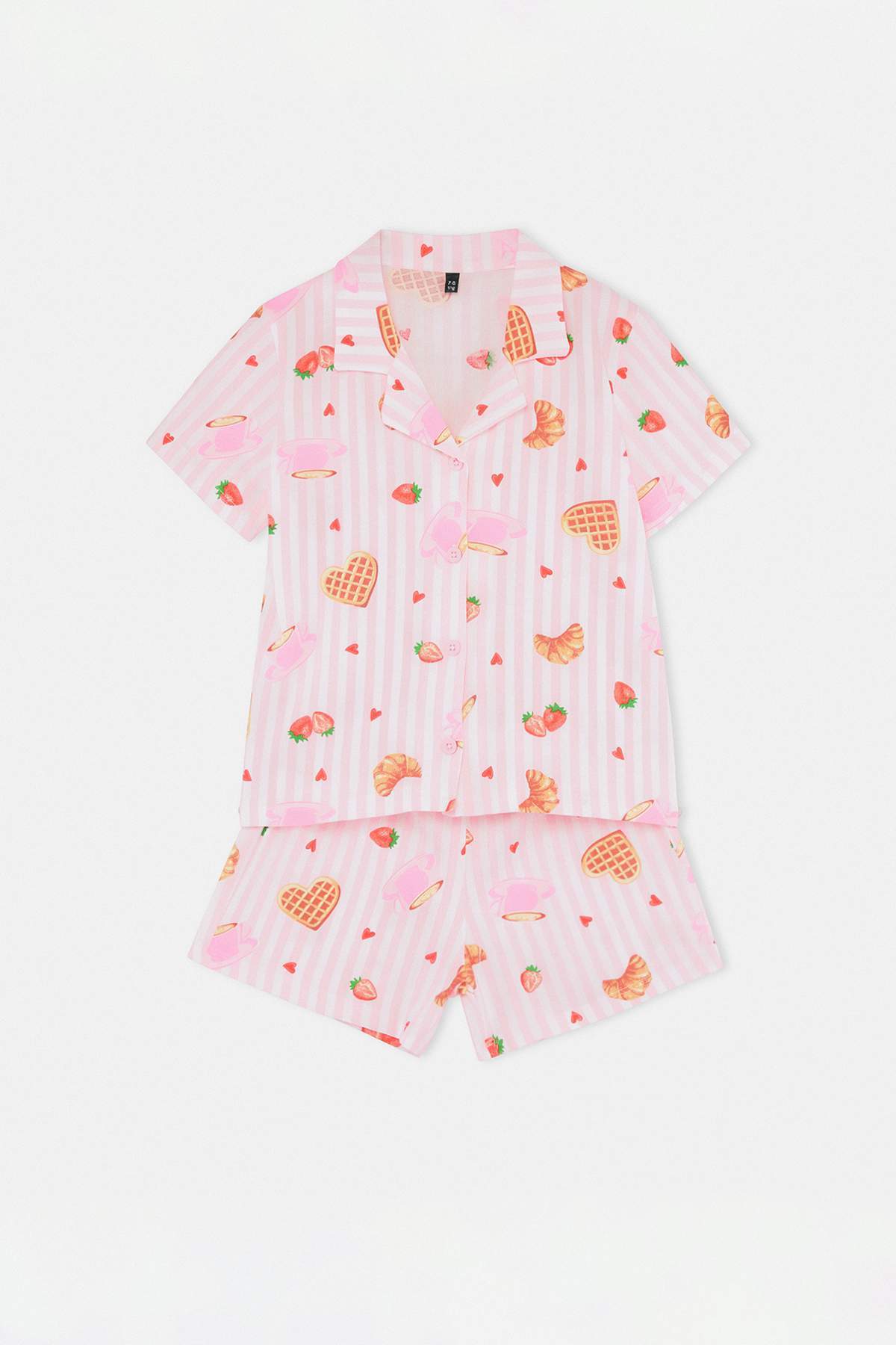 Girls' Pink Striped Treat-Print Shirt & Shorts Pyjama Set