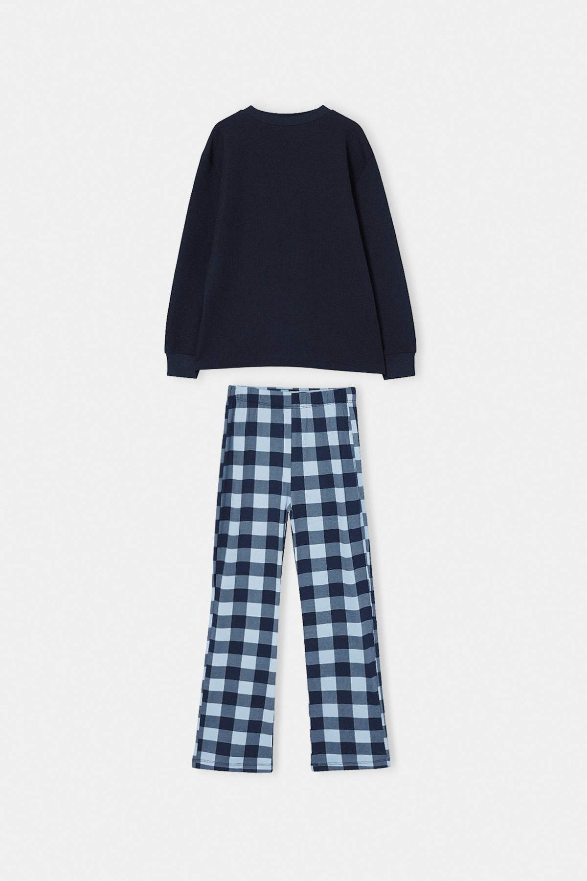 Boys' Navy Top & Checked Trousers Pyjama Set