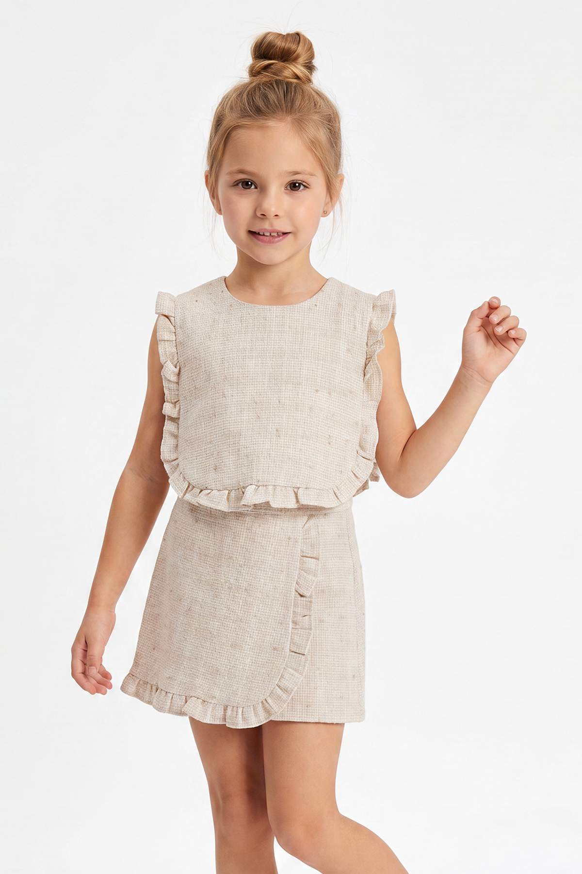Girls' Ecru Woven Two-Piece Set