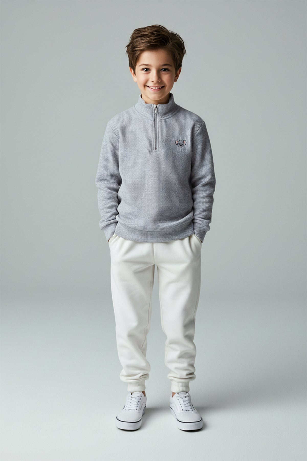 Boys' Navy Printed High-Neck Sweatshirt