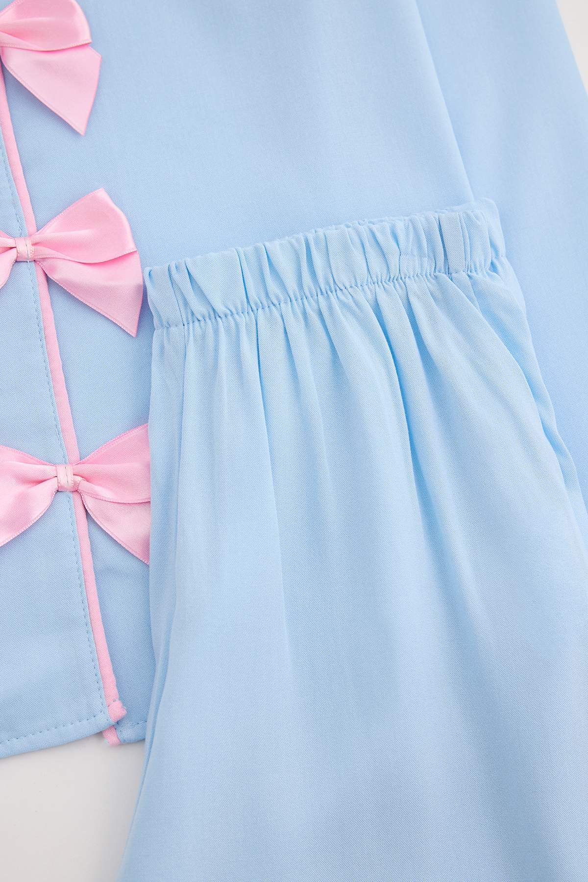 Girls' Blue Bow Button-Up Pyjama Set