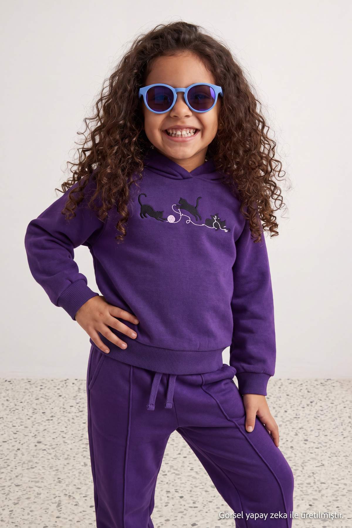 Girls' Purple Hoodie & Wide-Leg Trousers Set