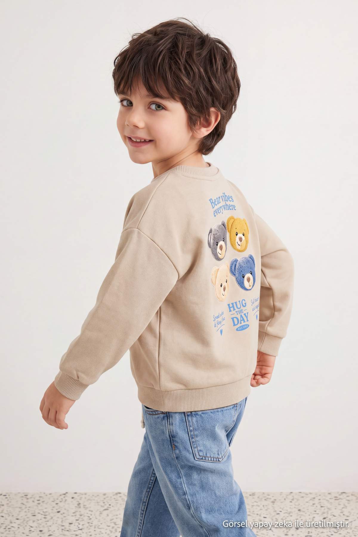 Boys' Stone Fleece-Lined Printed Sweatshirt