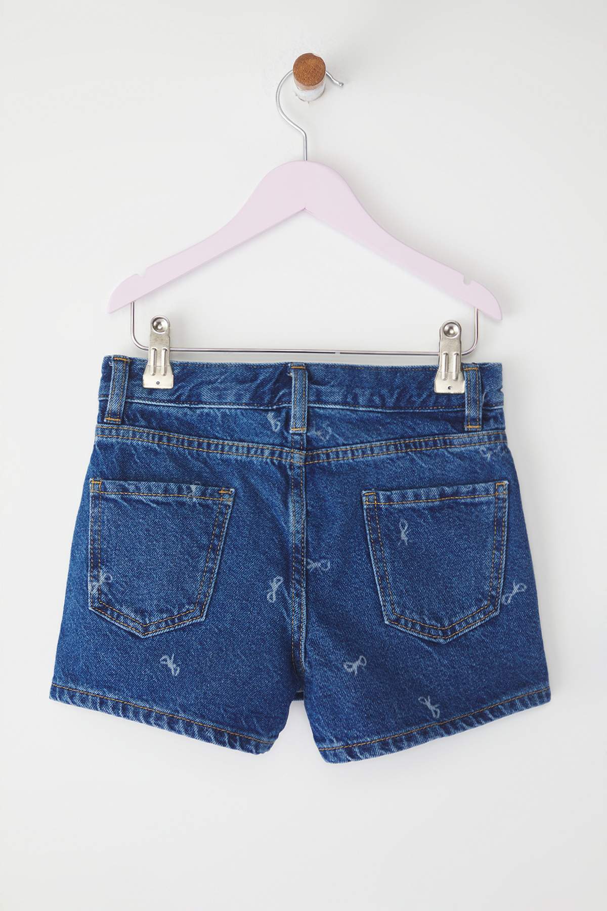 Girls' Blue Ribbon-Print Cotton Denim Skort