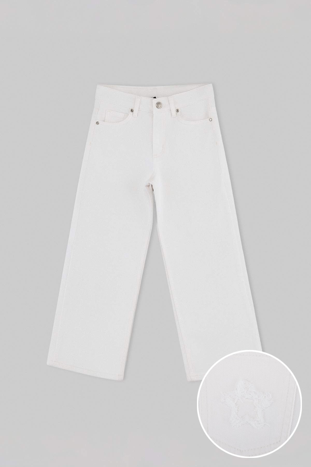 Girls' White Star-Patch Flared Jeans