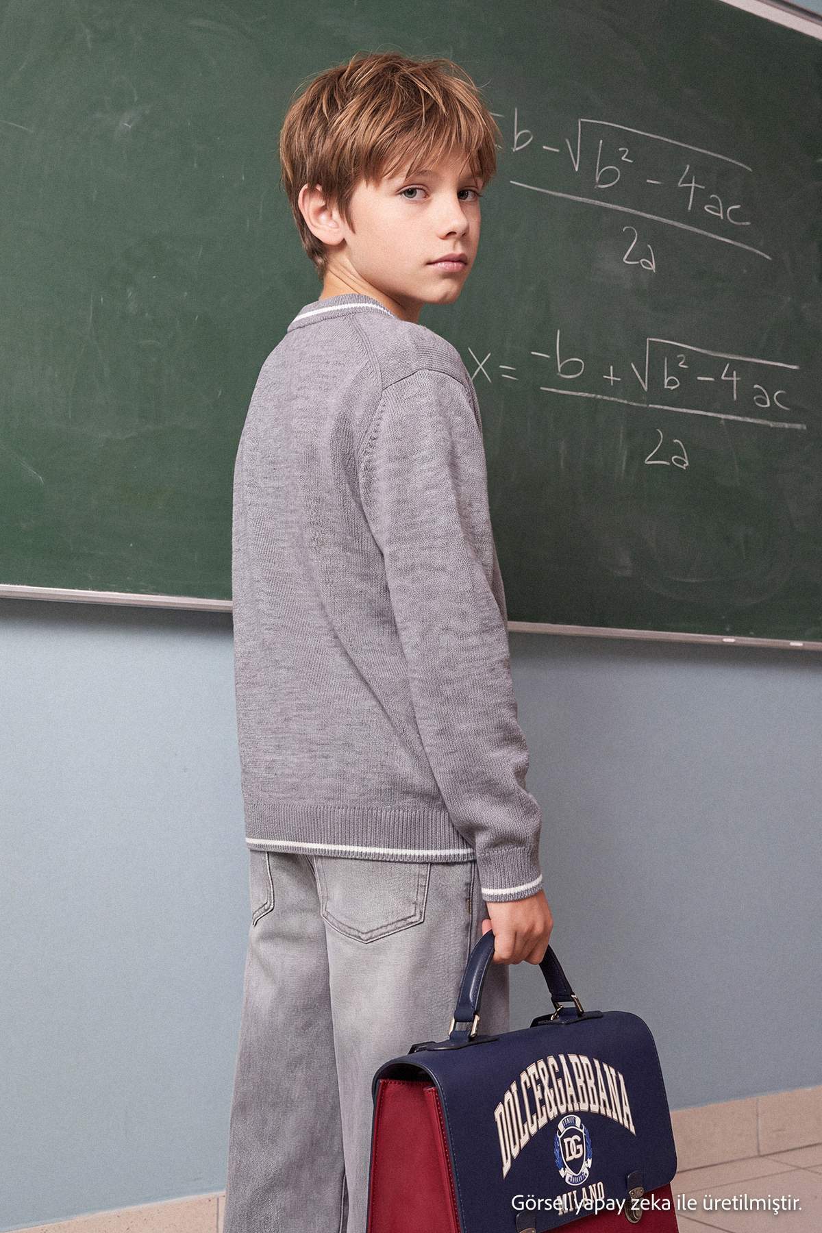 Boys' Grey Marl Polo-Collar School Jumper