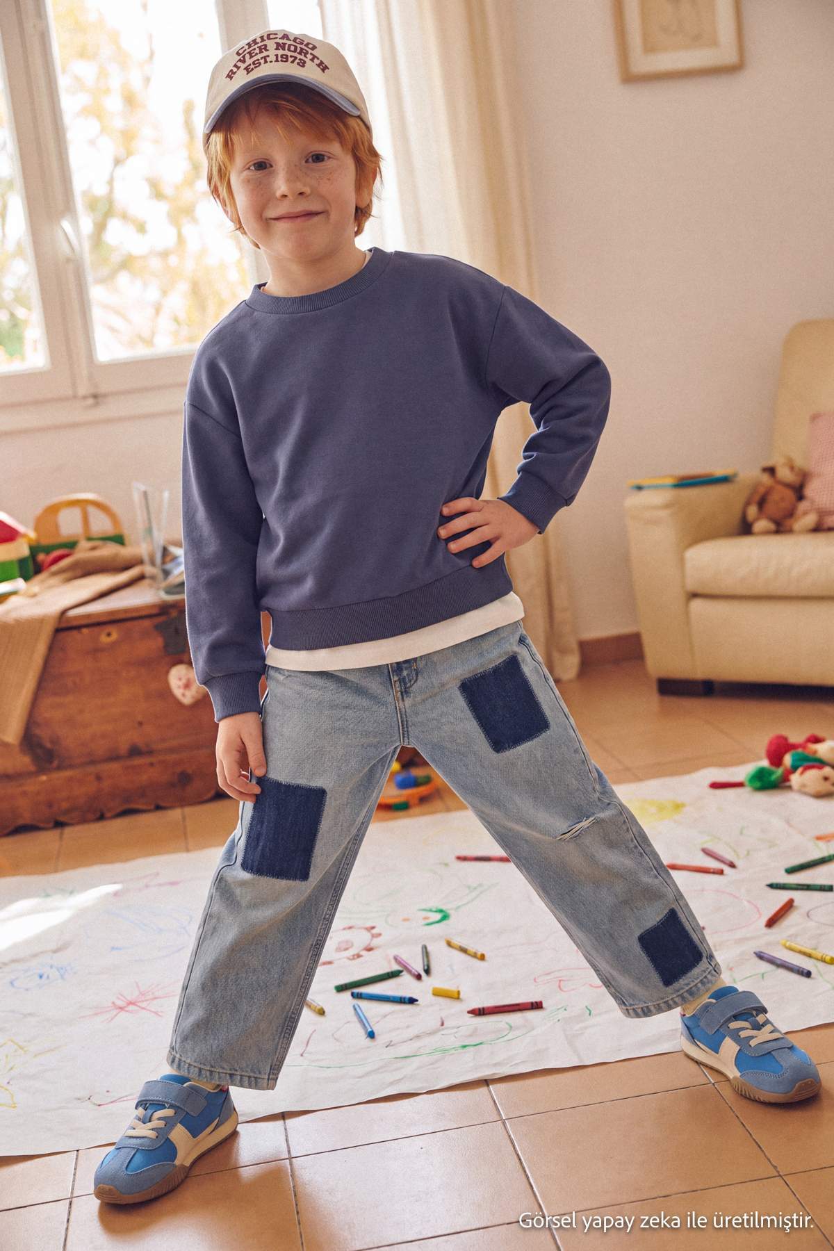 Girls' Plain Fleece-Lined Crew-Neck Sweatshirt