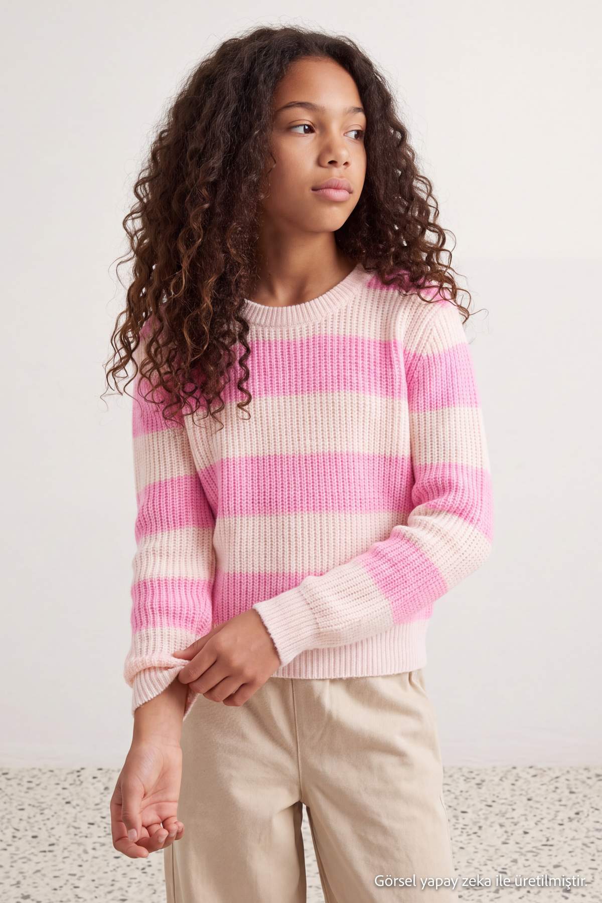 Girls' Striped Crew-Neck Knit Jumper