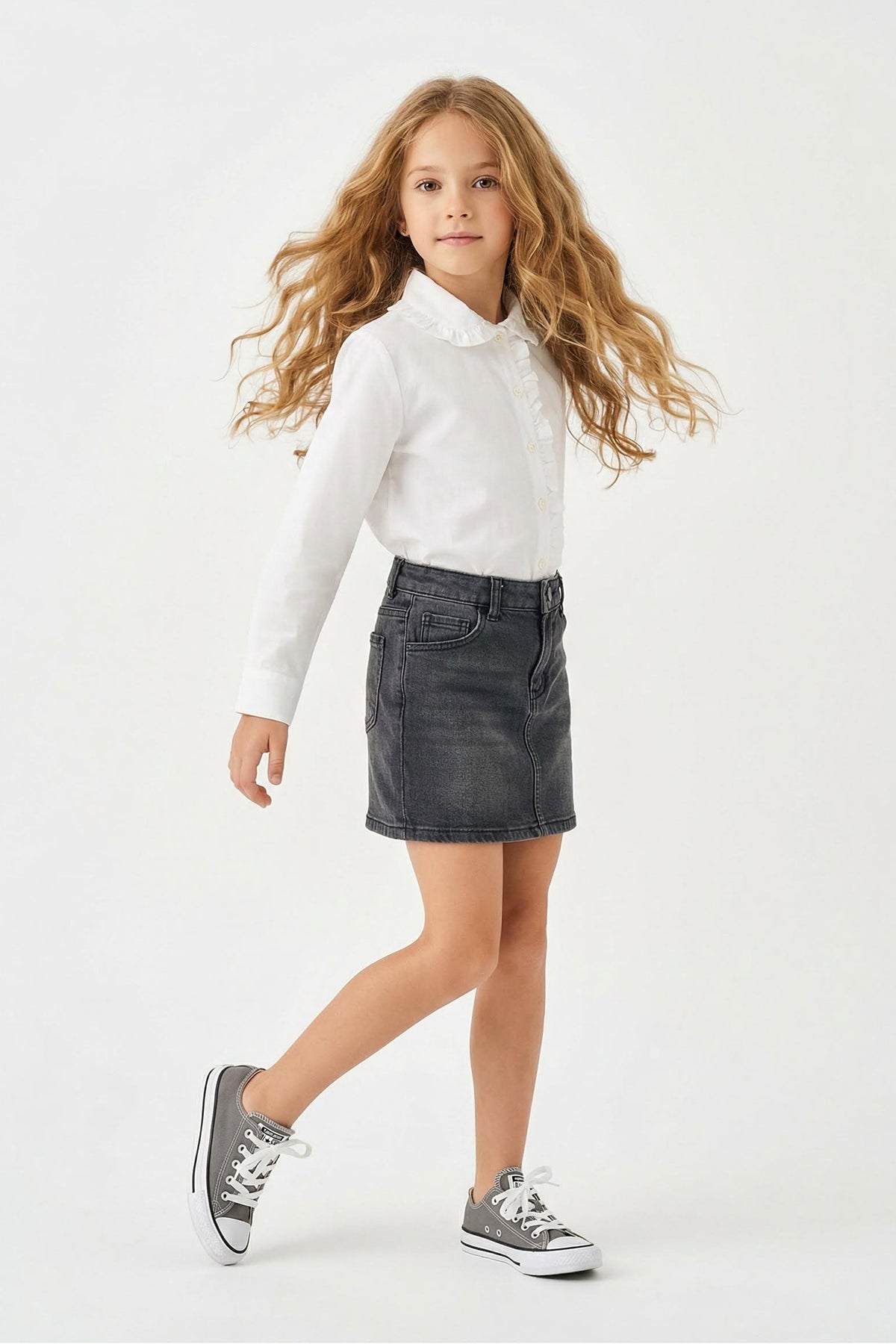 Girls' Ecru Cotton Peter Pan Collar Shirt