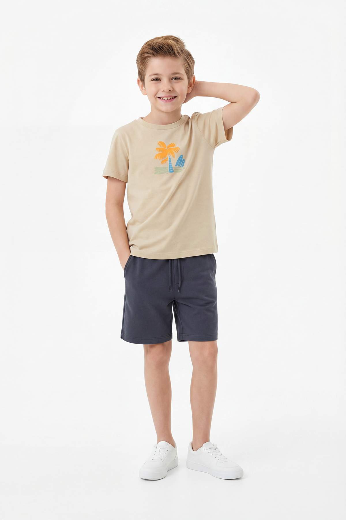 Boys' Saxe Blue Back-Print Cotton T-Shirt & Shorts Set