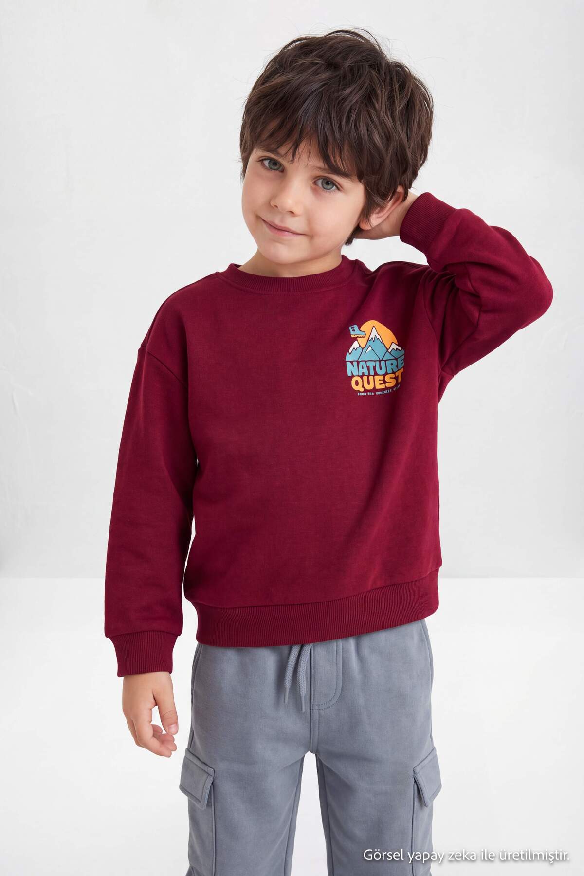 Boys' Burgundy Sweatshirt & Grey Cargo Jogger Set