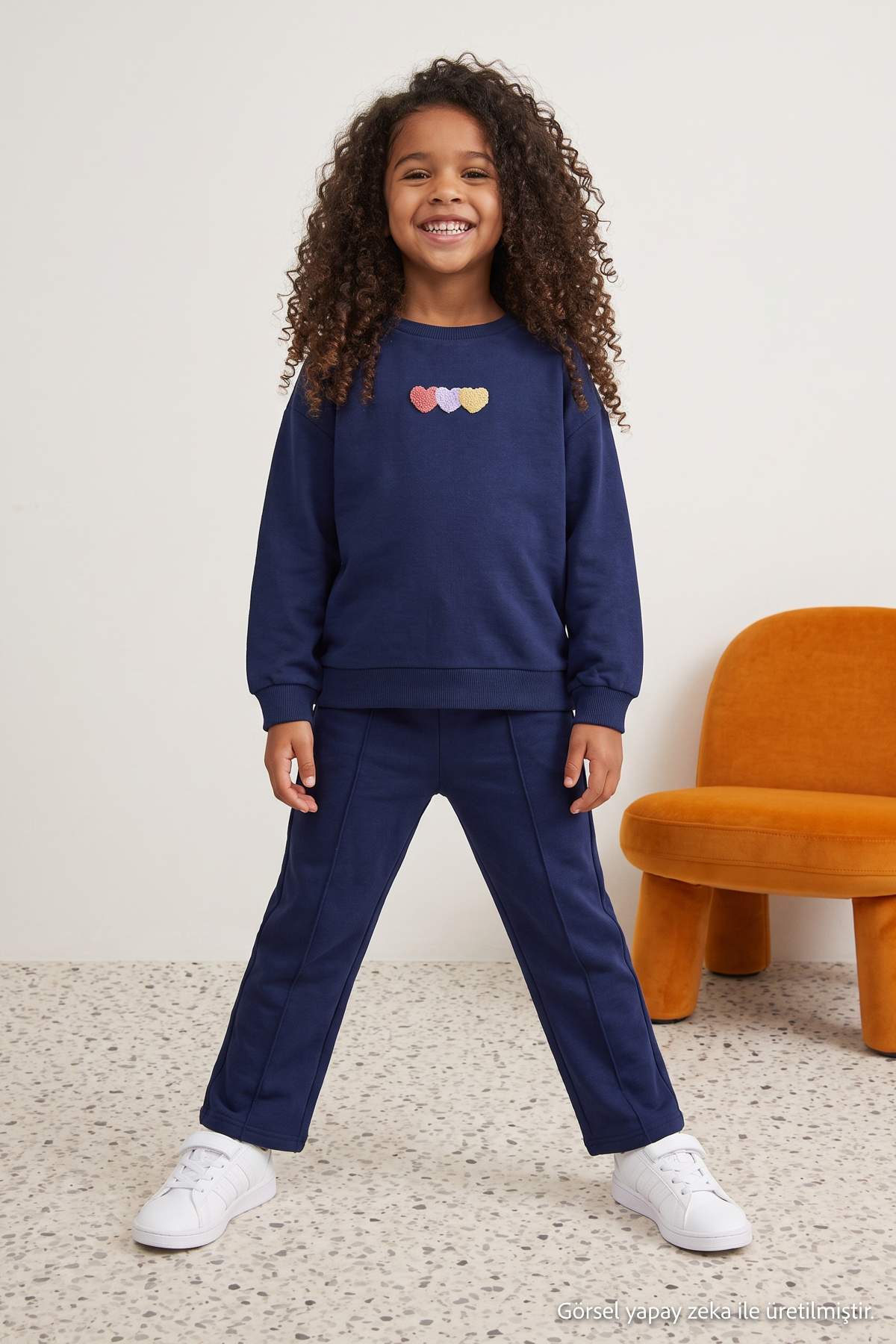 Girls' Grey Marl Heart Oversized Two-Piece Set