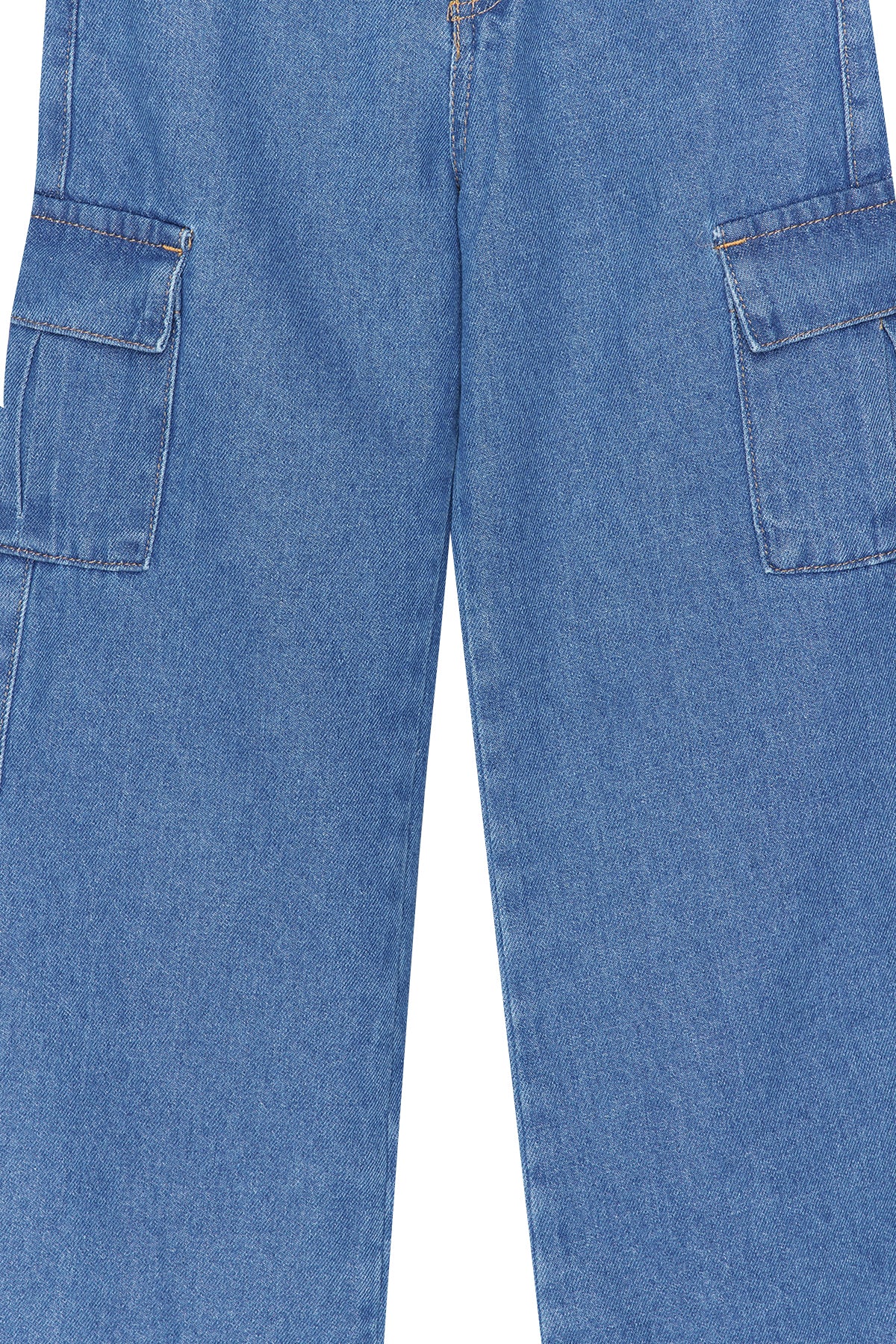 Girls' Dark Blue Wide-Leg Cargo Jeans