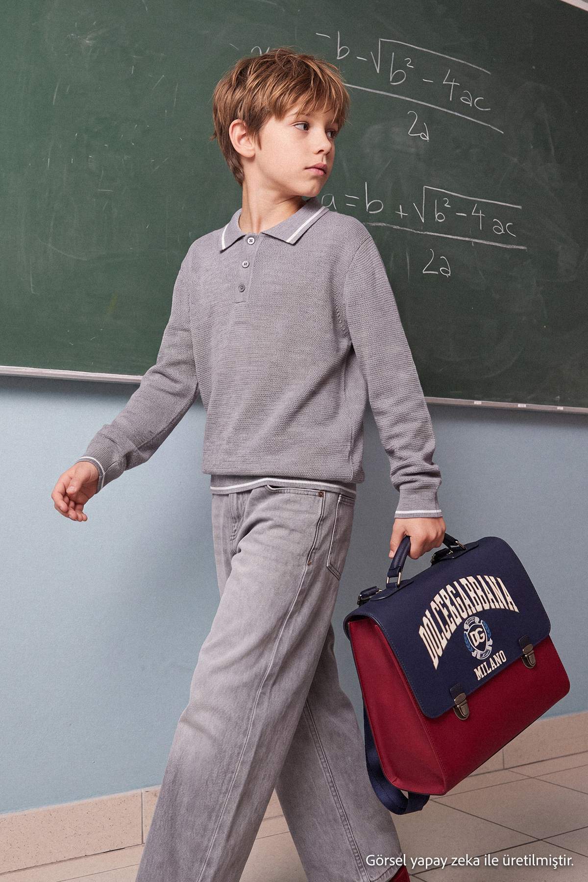 Boys' Grey Marl Polo-Collar School Jumper