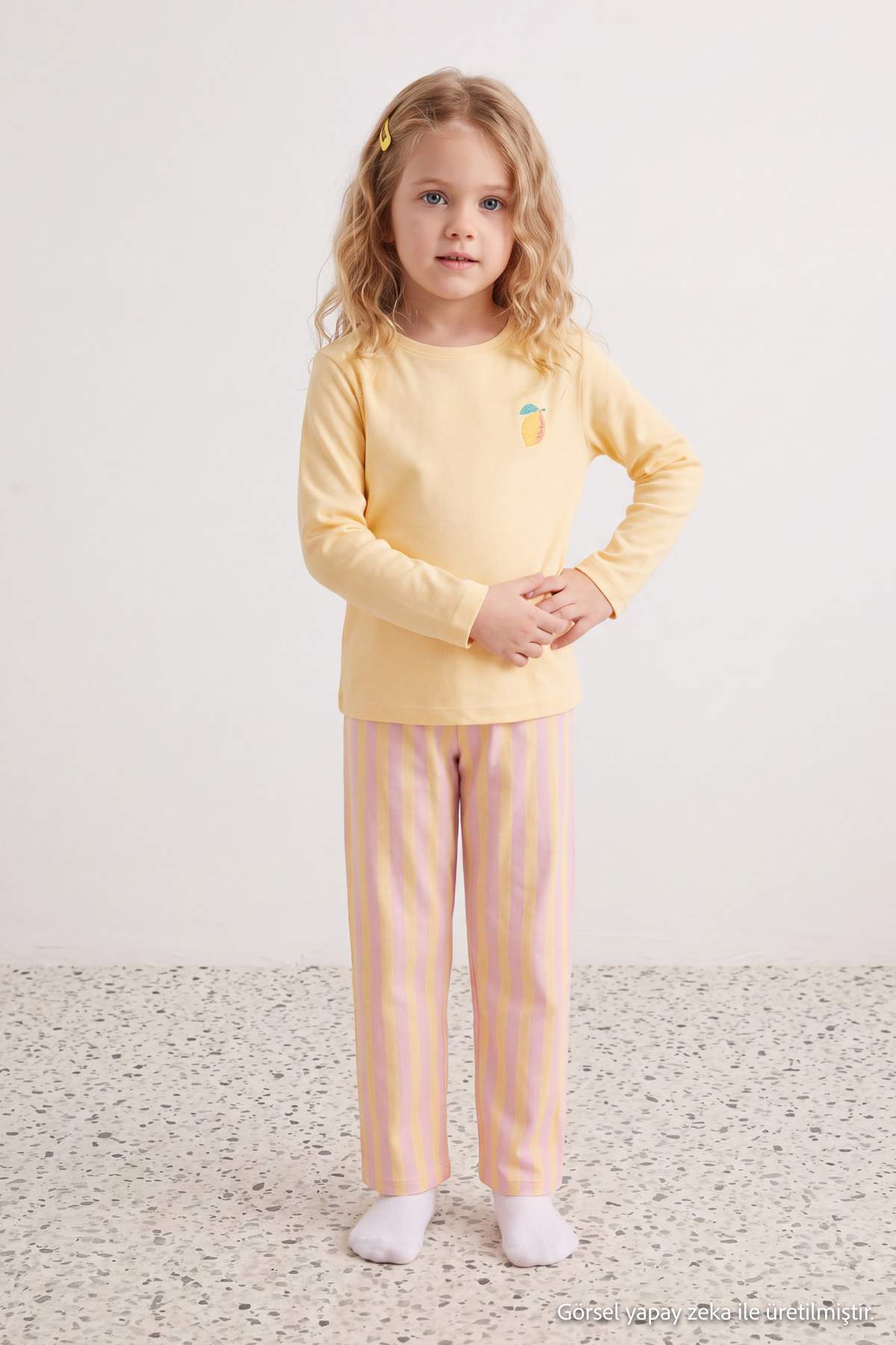 Girls' Yellow Printed Pyjama Set