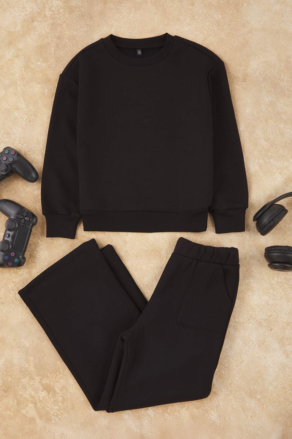 Girls' Black Fleece-Lined Sweatshirt & Jogger Set