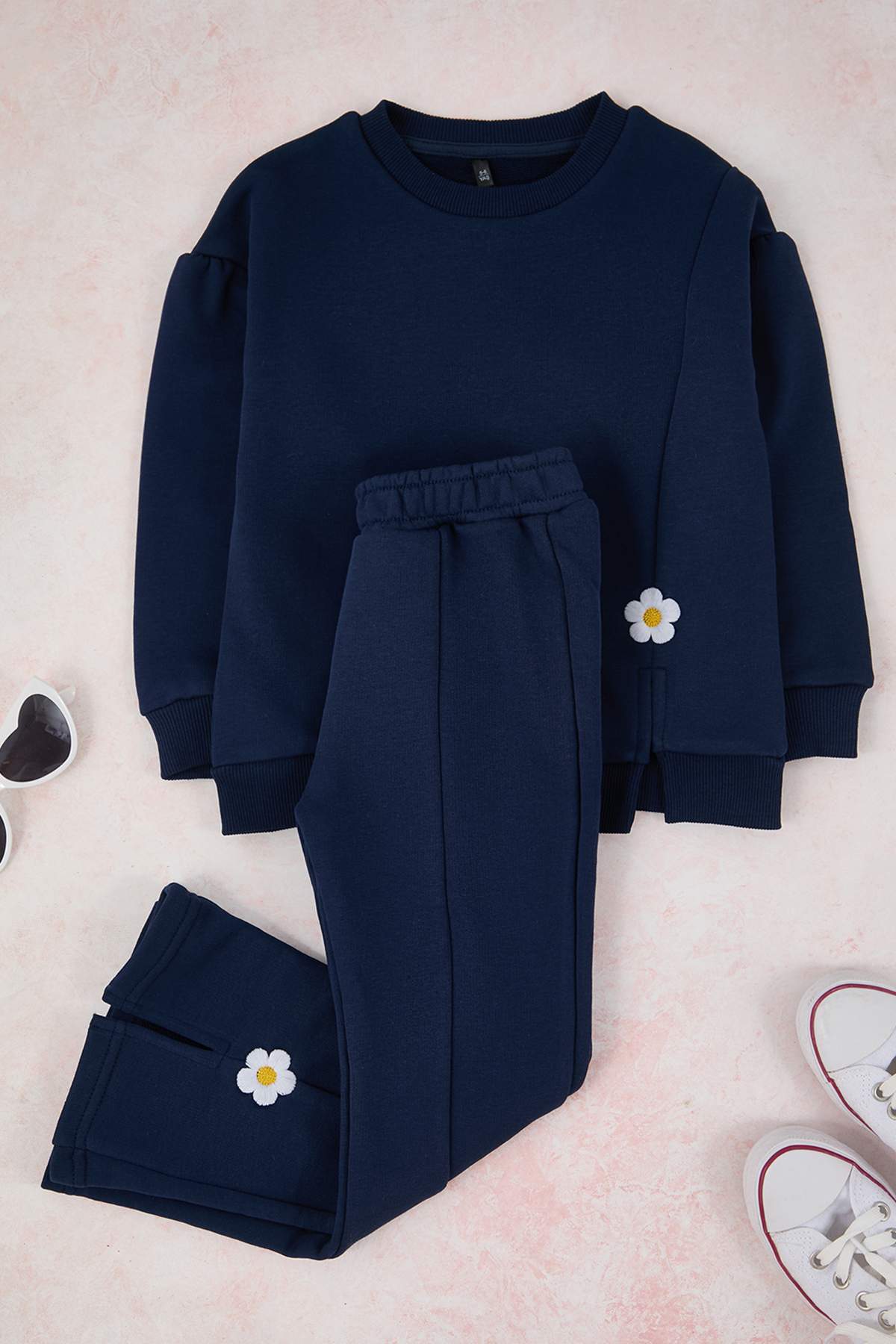 Girls' Ecru Floral Cotton Two-Piece Set