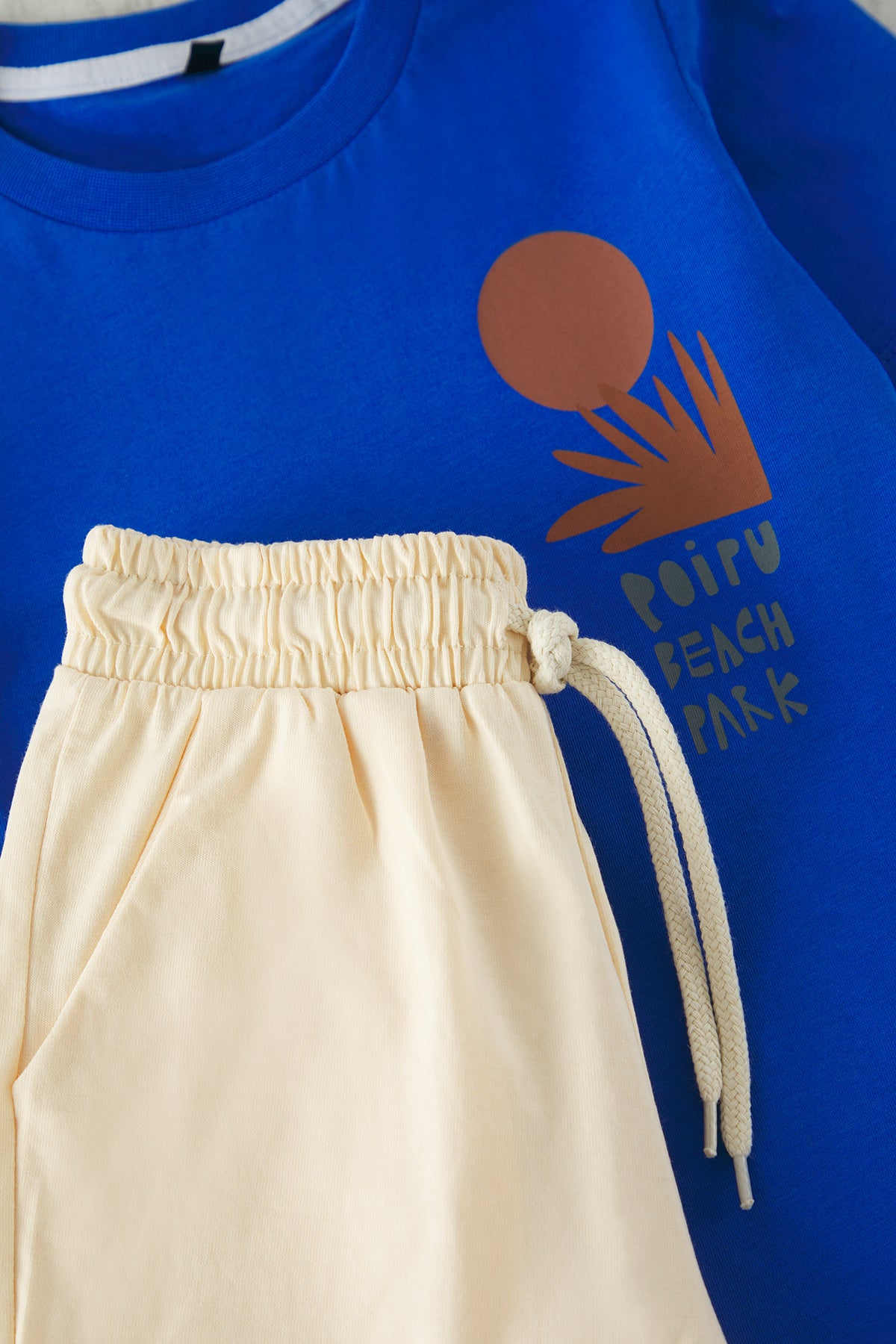 Boys' Saxe Blue Back-Print Cotton T-Shirt & Shorts Set