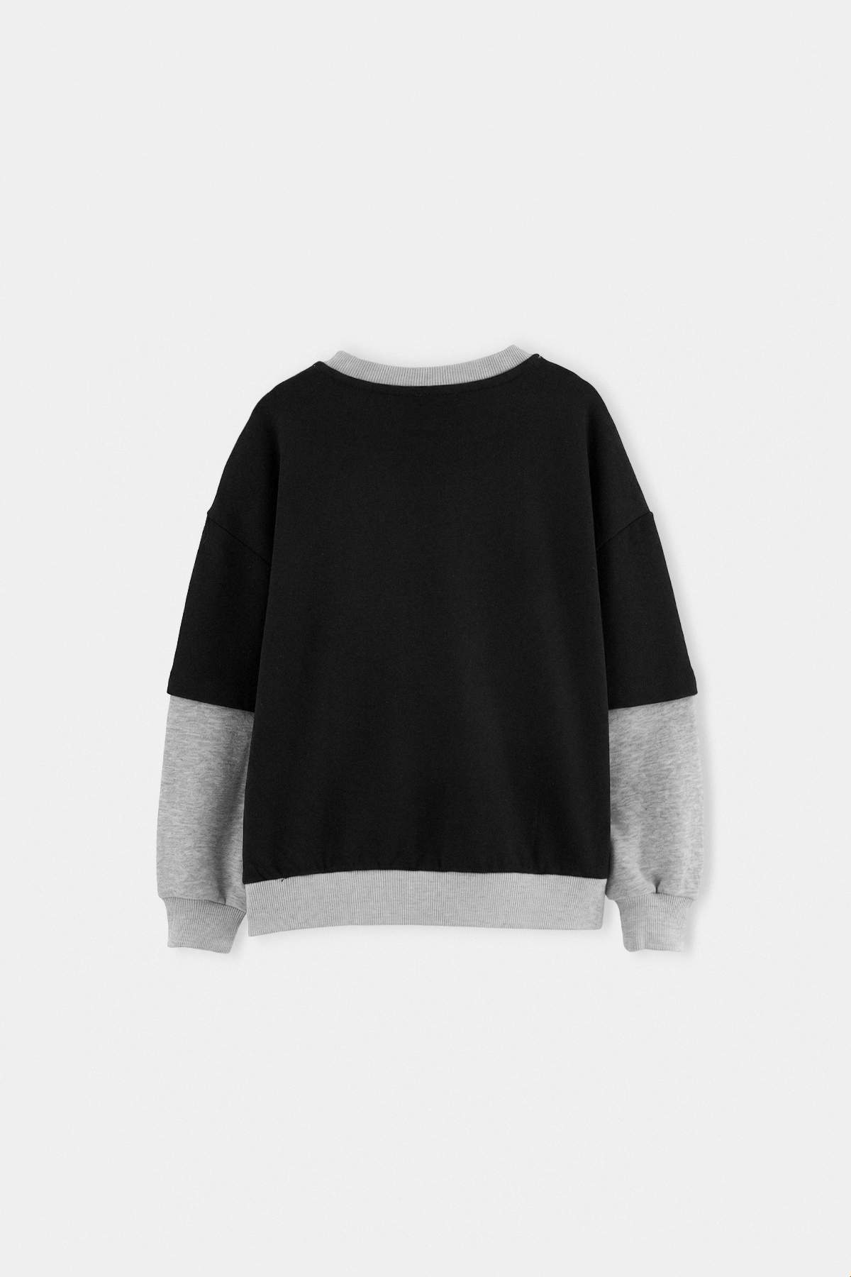 Boys' Black Slogan Layered-Sleeve Sweatshirt