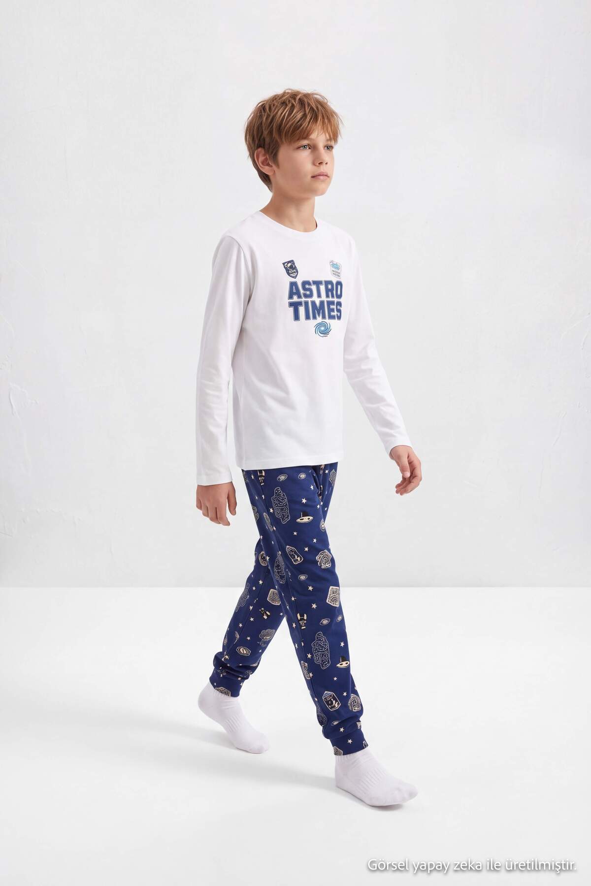 Boys' Navy Space-Print Pyjama Set