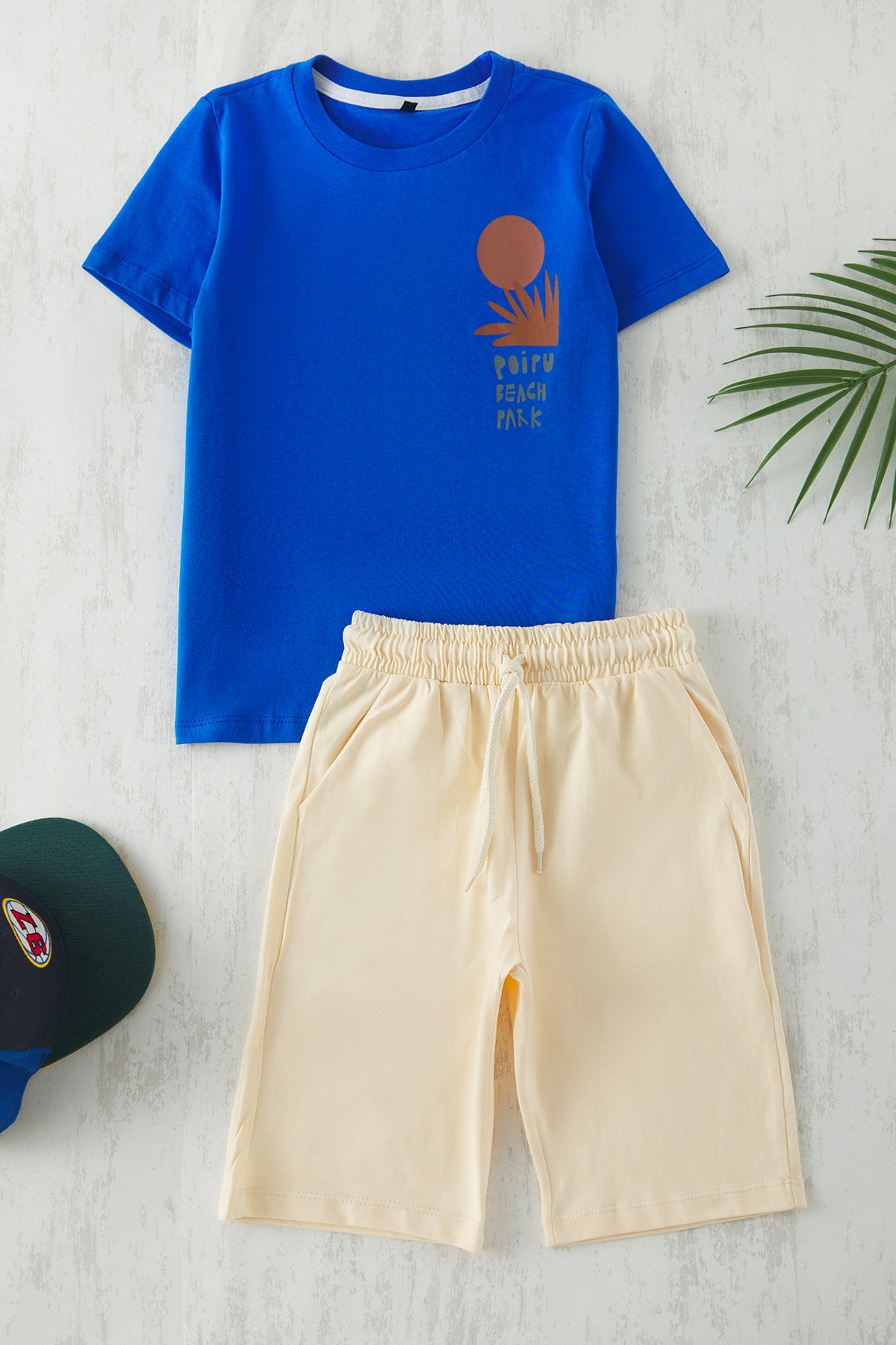 Boys' Saxe Blue Back-Print Cotton T-Shirt & Shorts Set