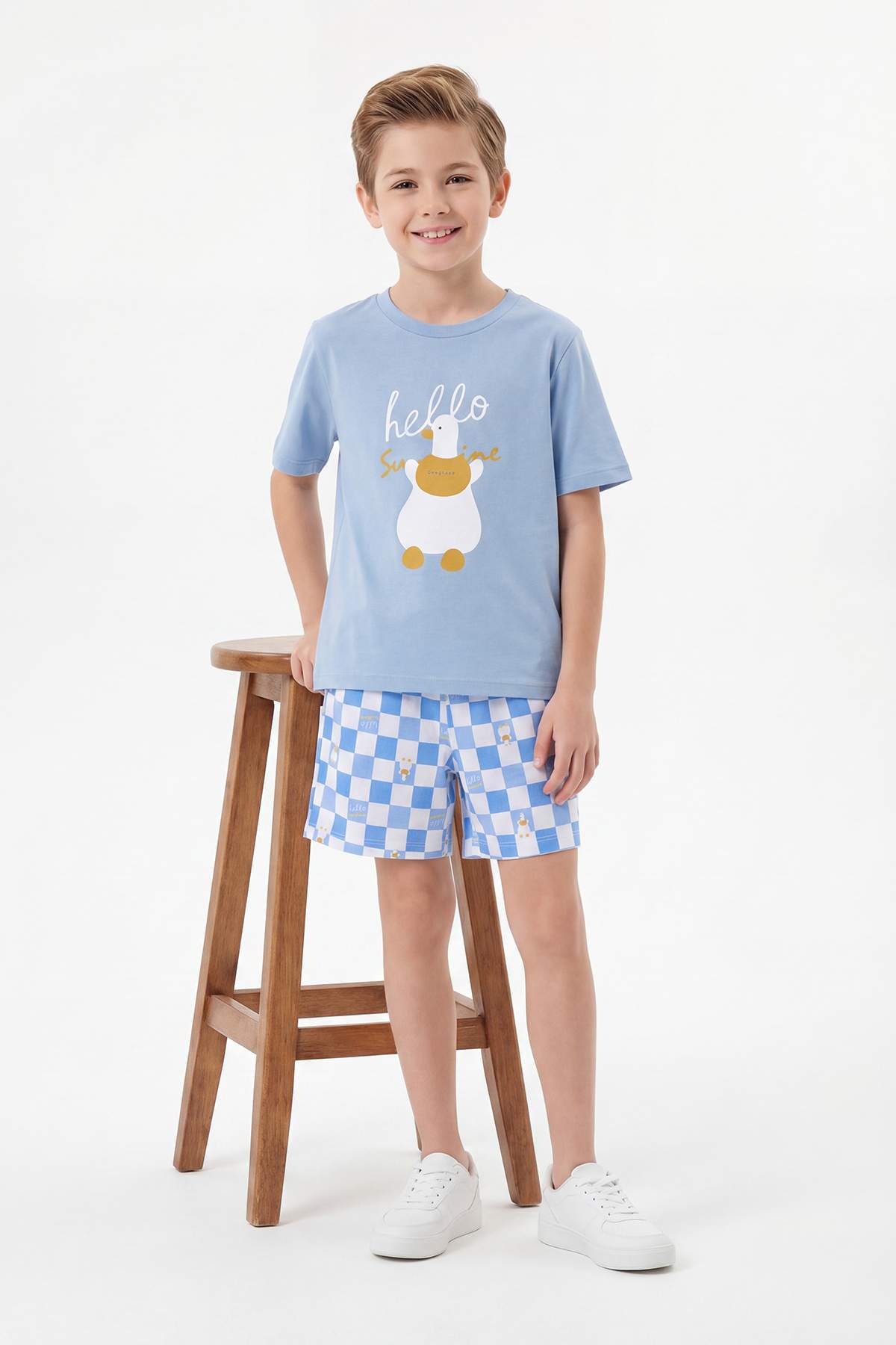 Boys' Blue Mini Me T-Shirt & Check Shorts Pyjama Set