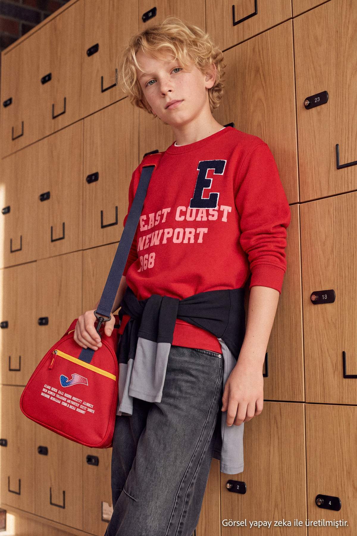 Boys' Red Embroidered Thick Cotton Sweatshirt