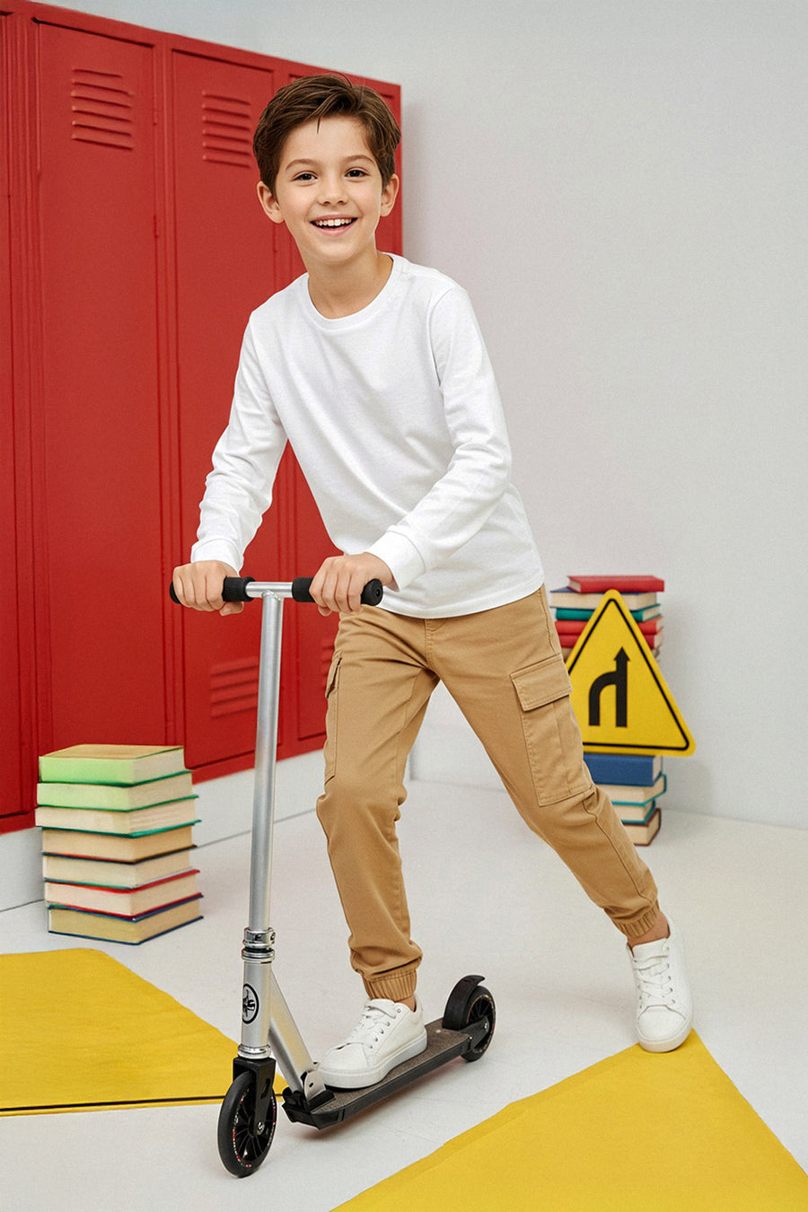 Boys' Beige Cotton Gabardine School Joggers