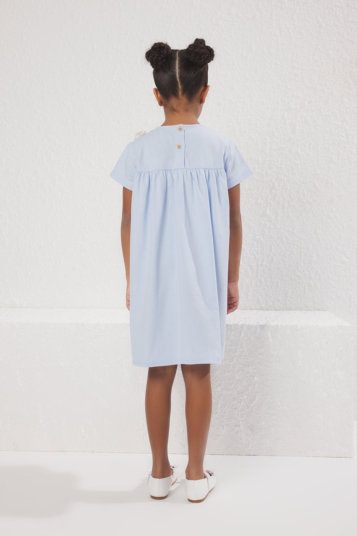 Girls' Light Blue Floral Cotton Party Dress