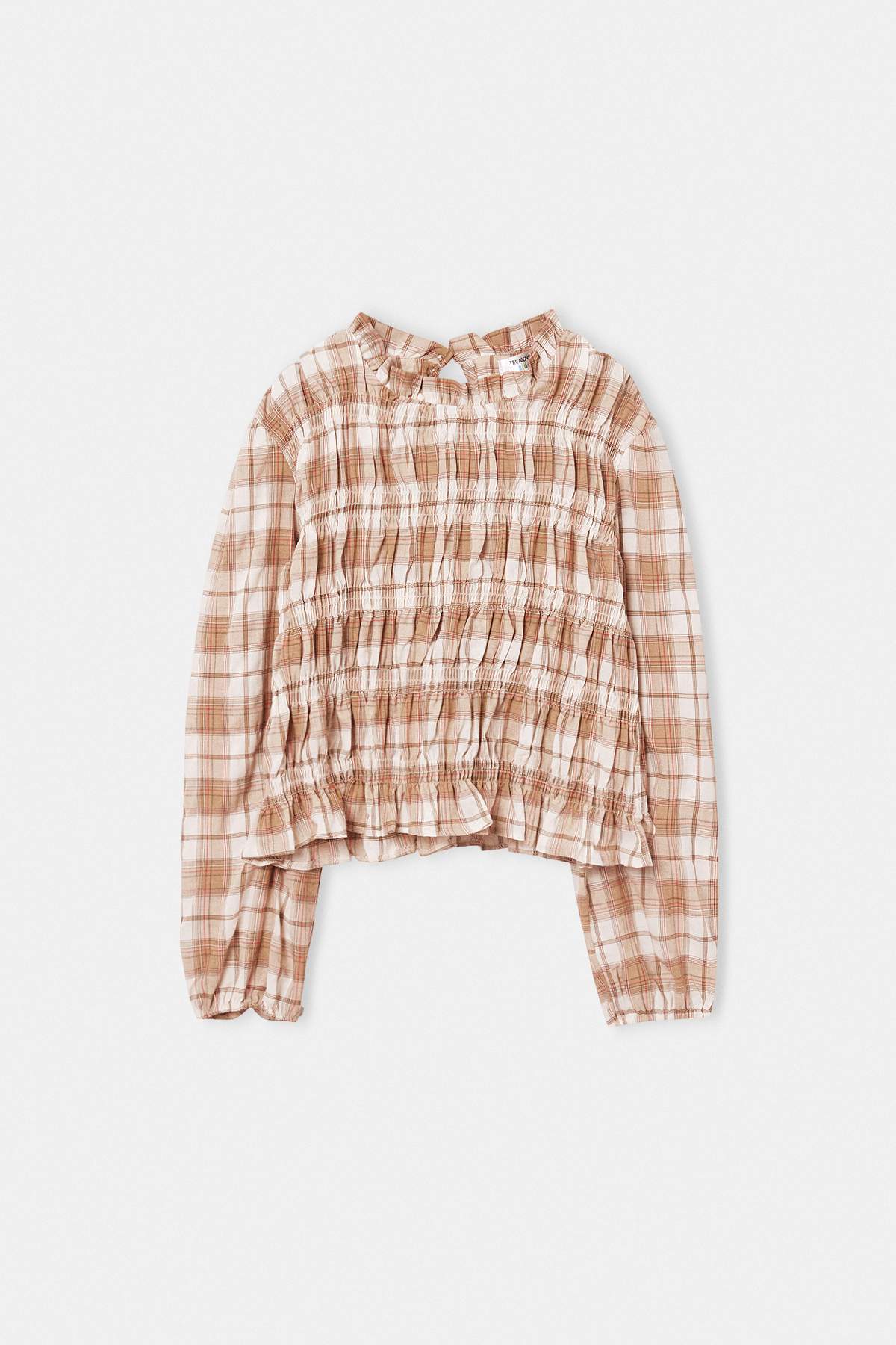 Girls' Plaid Shirred Long-Sleeve Shirt