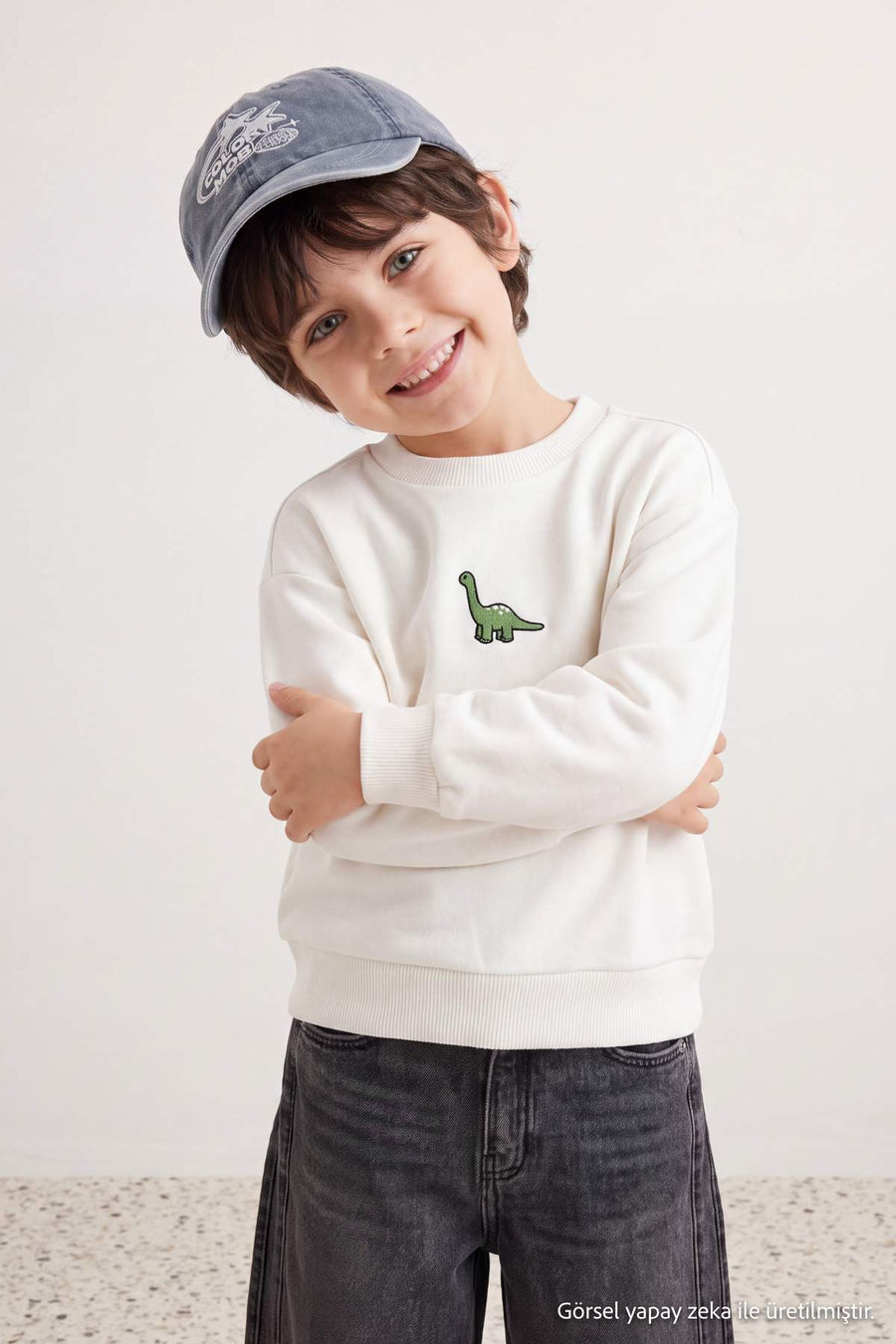 Boys' Ecru Embroidered Cotton Sweatshirt