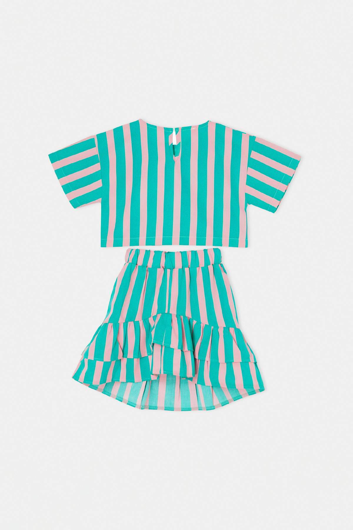 Girls' Striped Crop Top & Ruffle Skirt Set