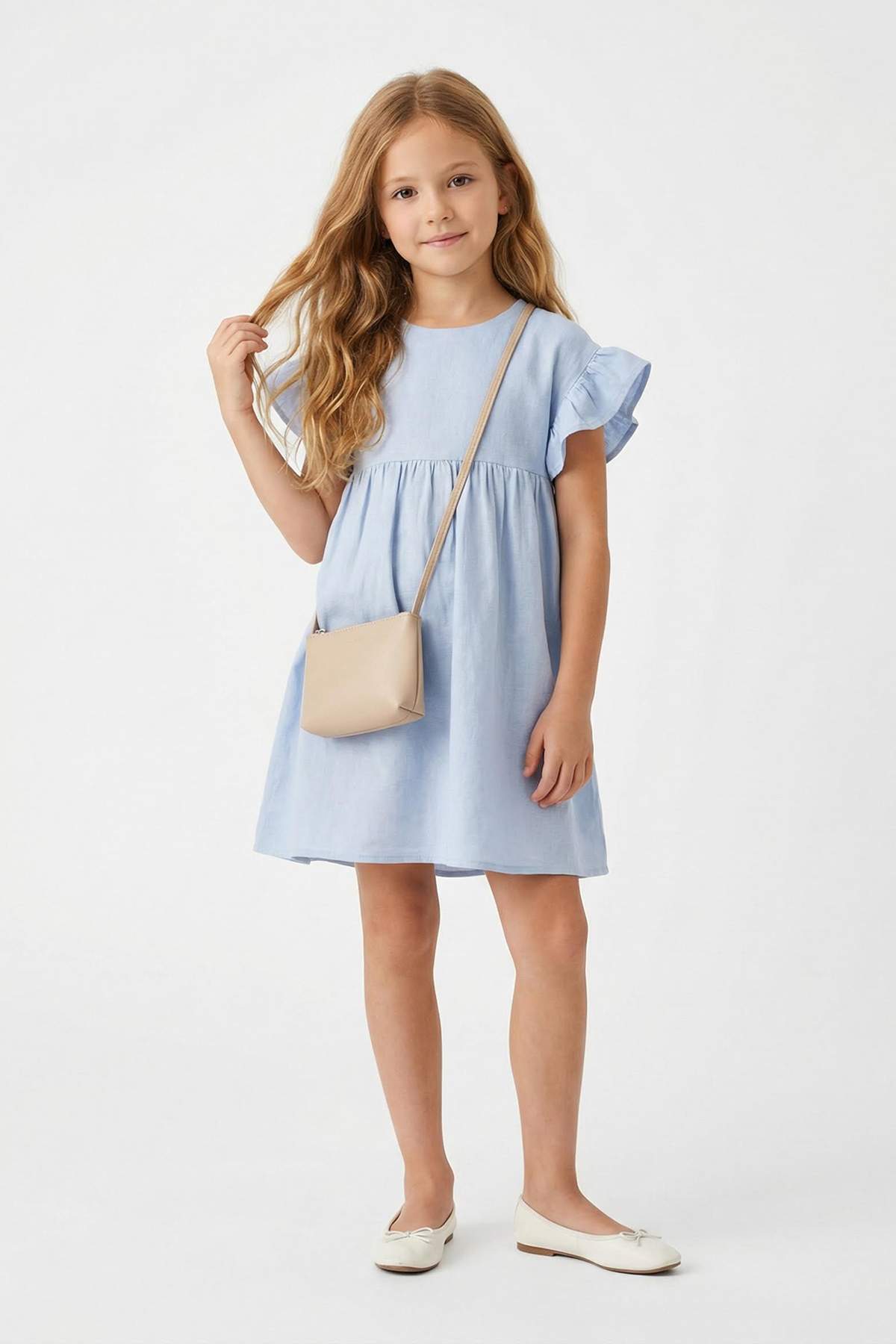 Girls' Muslin Plain Mini Dress