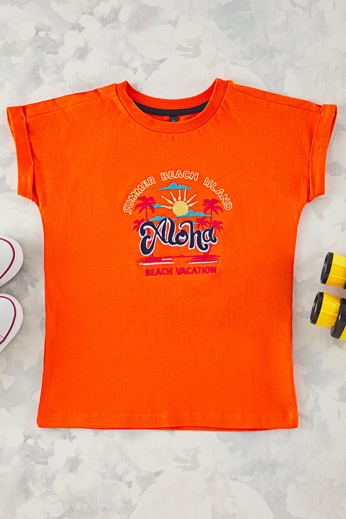 Girls' Orange Slogan-Print Cotton T-Shirt