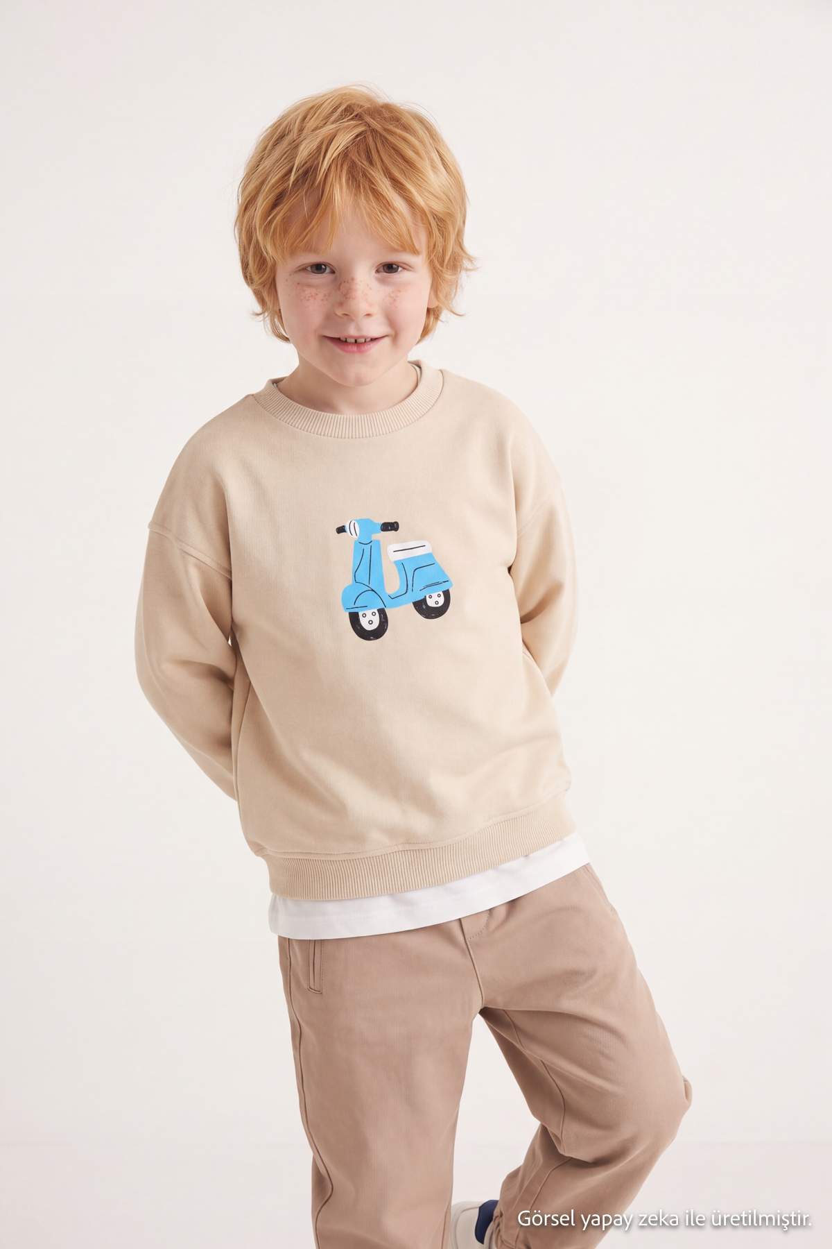 Boys' Beige Cotton Sweatshirt