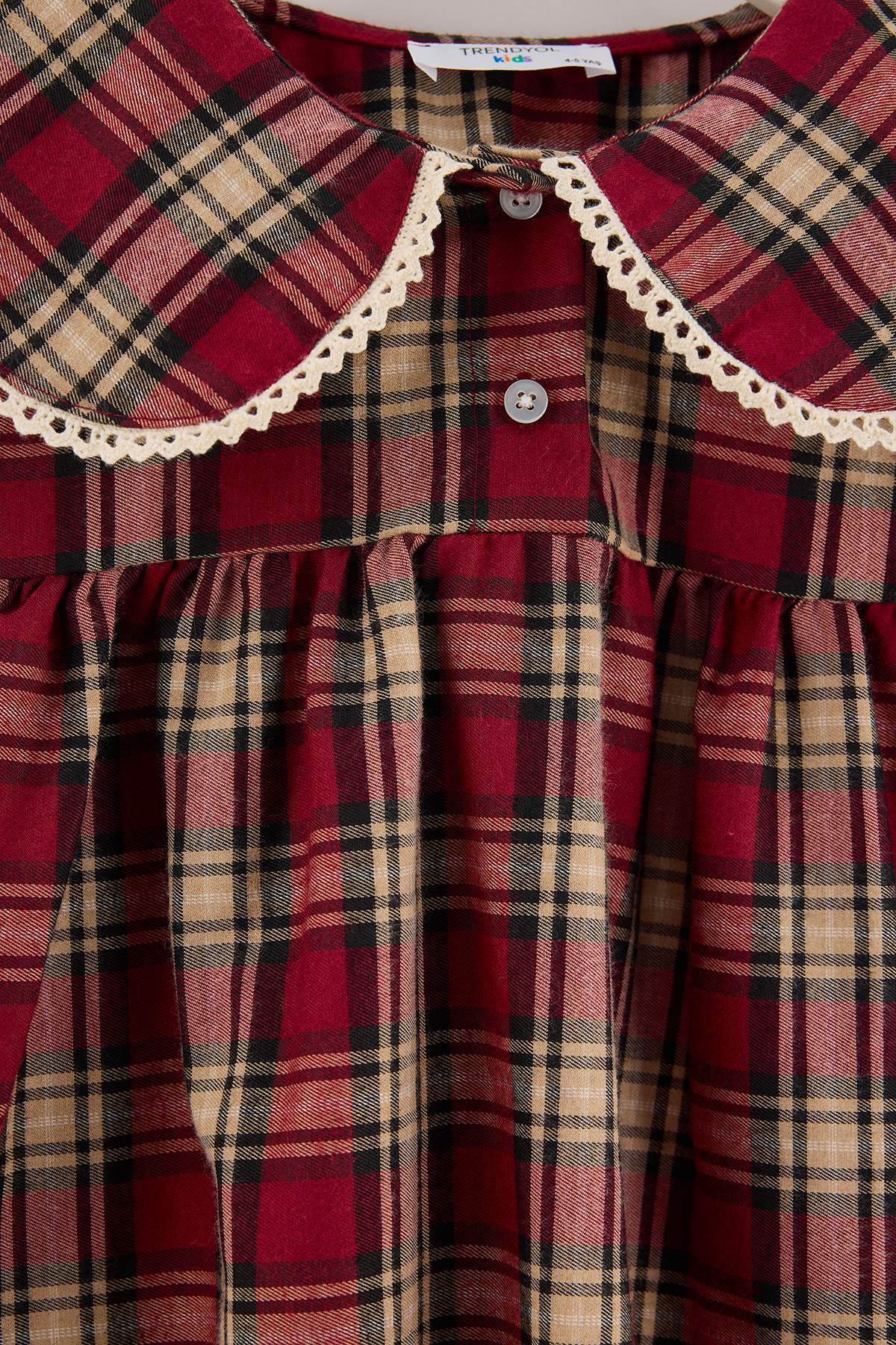 Girls' Burgundy Plaid Collared Dress