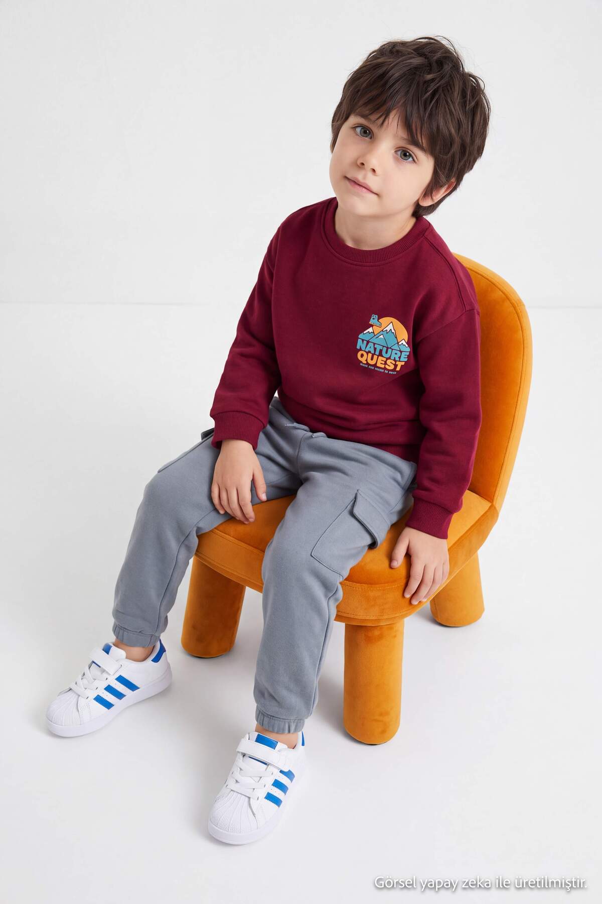 Boys' Burgundy Sweatshirt & Grey Cargo Jogger Set
