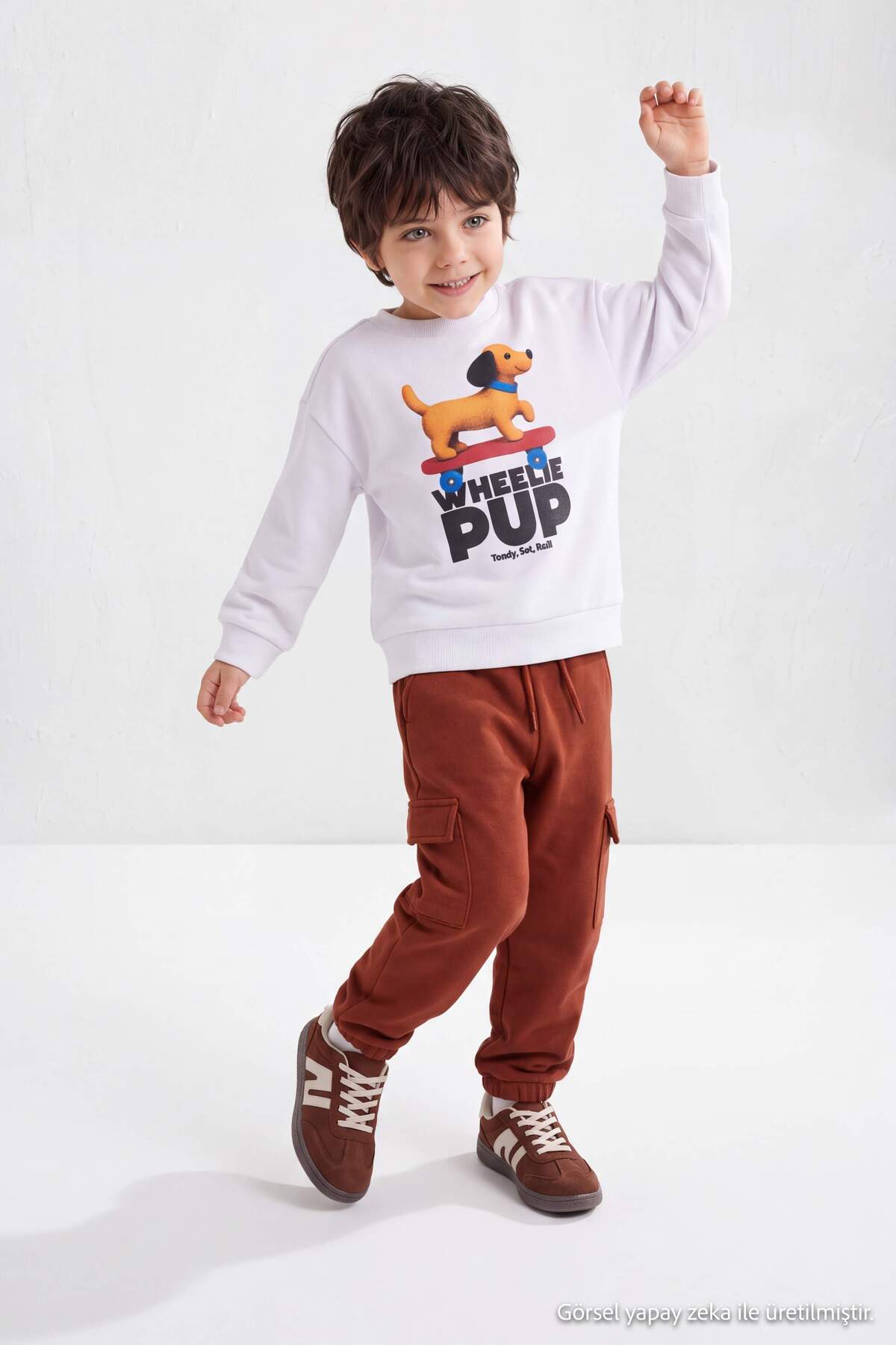 Boys' White Puppy-Print Sweatshirt & Cargo Jogger Set