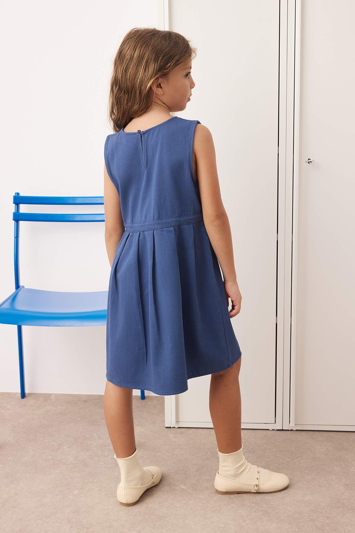 Girls' Navy Cotton A-Line School Dress