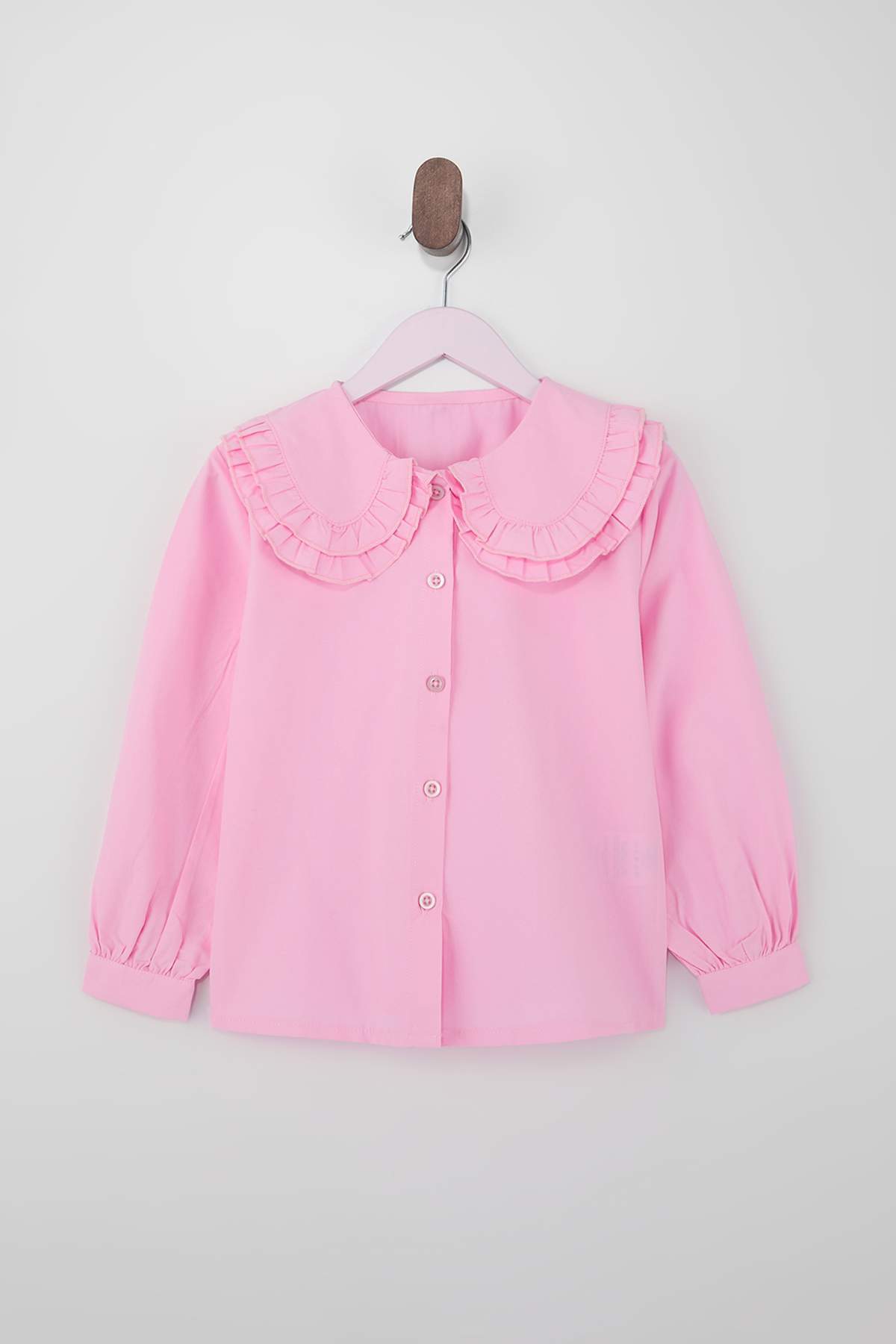 Girls' Pink Peter Pan Collar Long-Sleeve Shirt