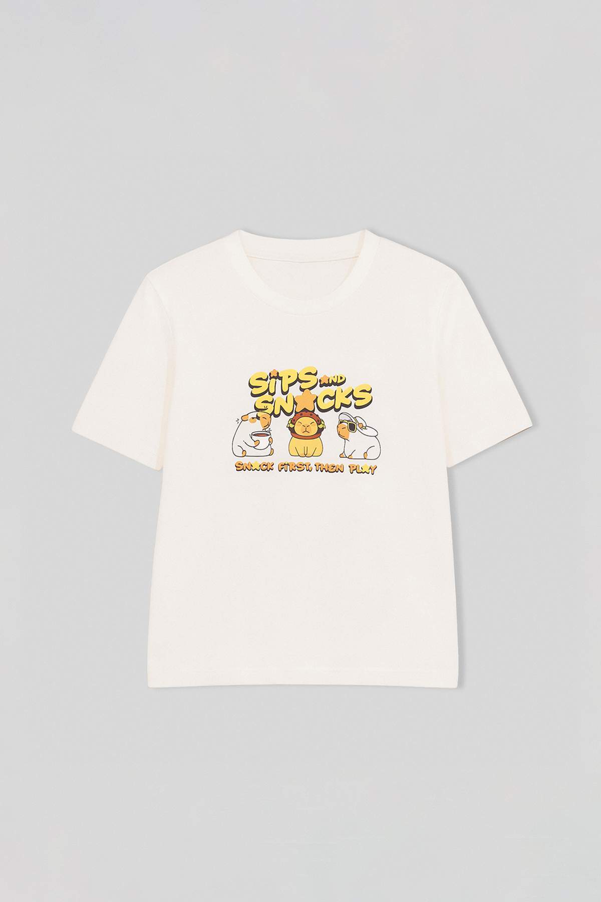 Kids' Ecru Capybara-Print T-Shirt