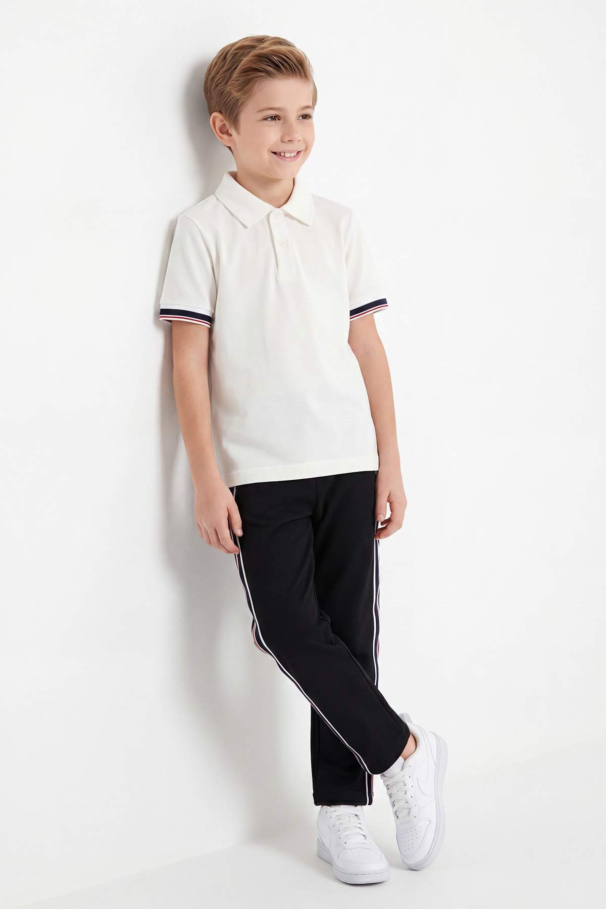 Boys' Ecru Polo & Striped Trousers Set