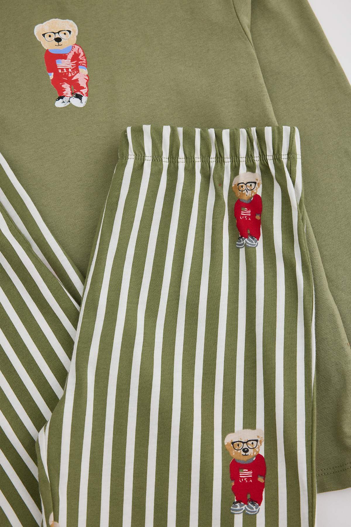 Boys' Khaki Printed Cotton Pyjama Set