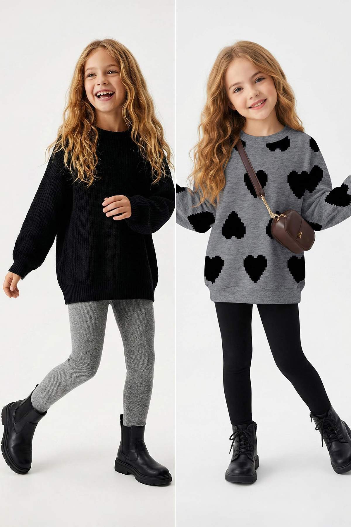 Girls' Black & Grey Fleece-Lined Leggings 2-Pack