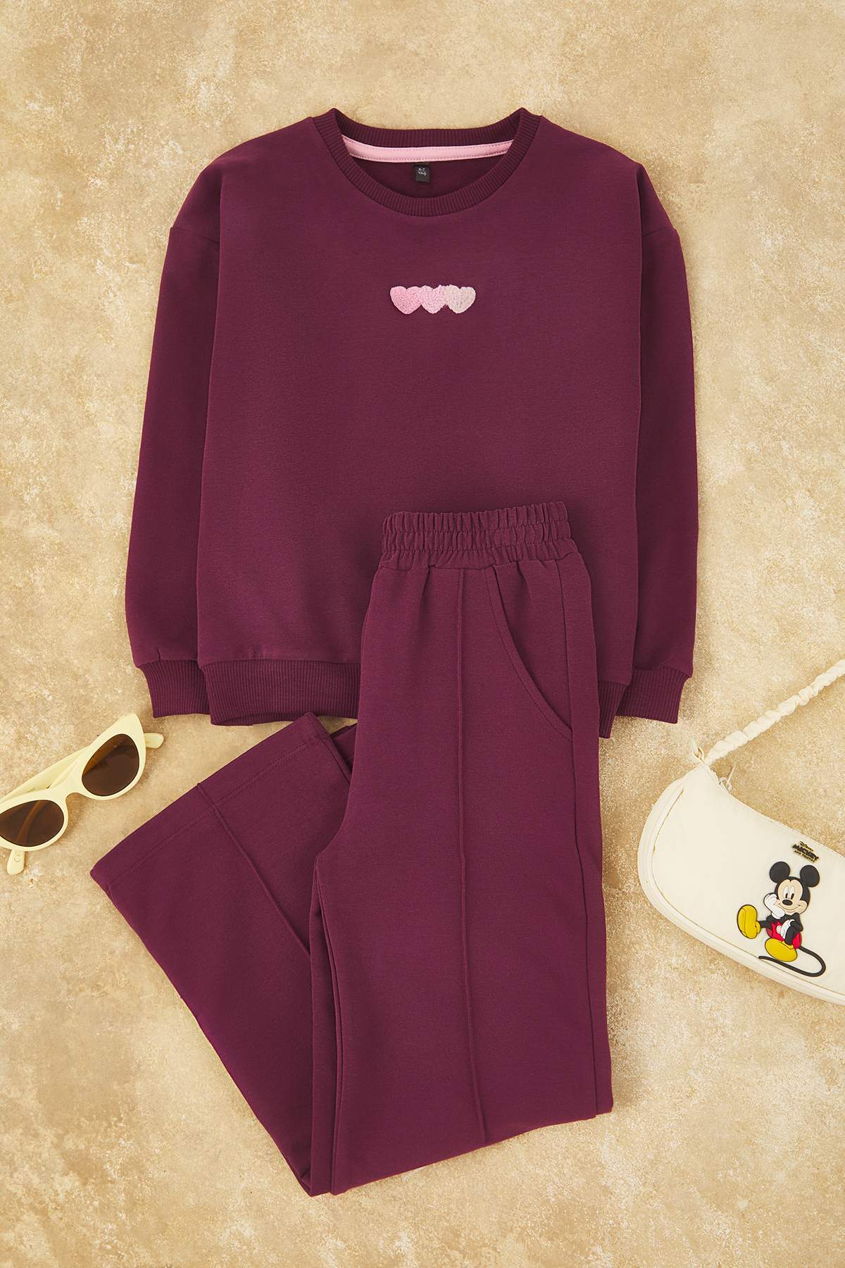Girls' Grey Marl Heart Oversized Two-Piece Set