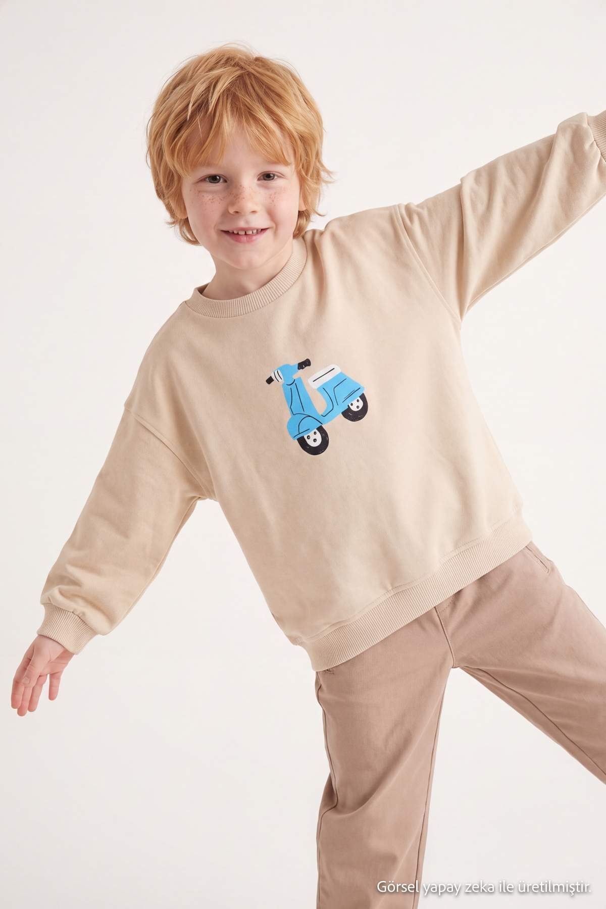 Boys' Beige Cotton Sweatshirt